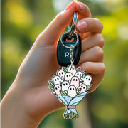 Cute Ghost Bouquet Keychain | Spooky Acrylic Charm | Halloween Gift for Ghost Lovers | Kawaii Accessory with Floral Design