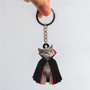 Custom Pet Photo Keychain | Personalized Cat Keychain in Vampire Costume | Funny Halloween Gift for Cat Lovers & Pet Owners