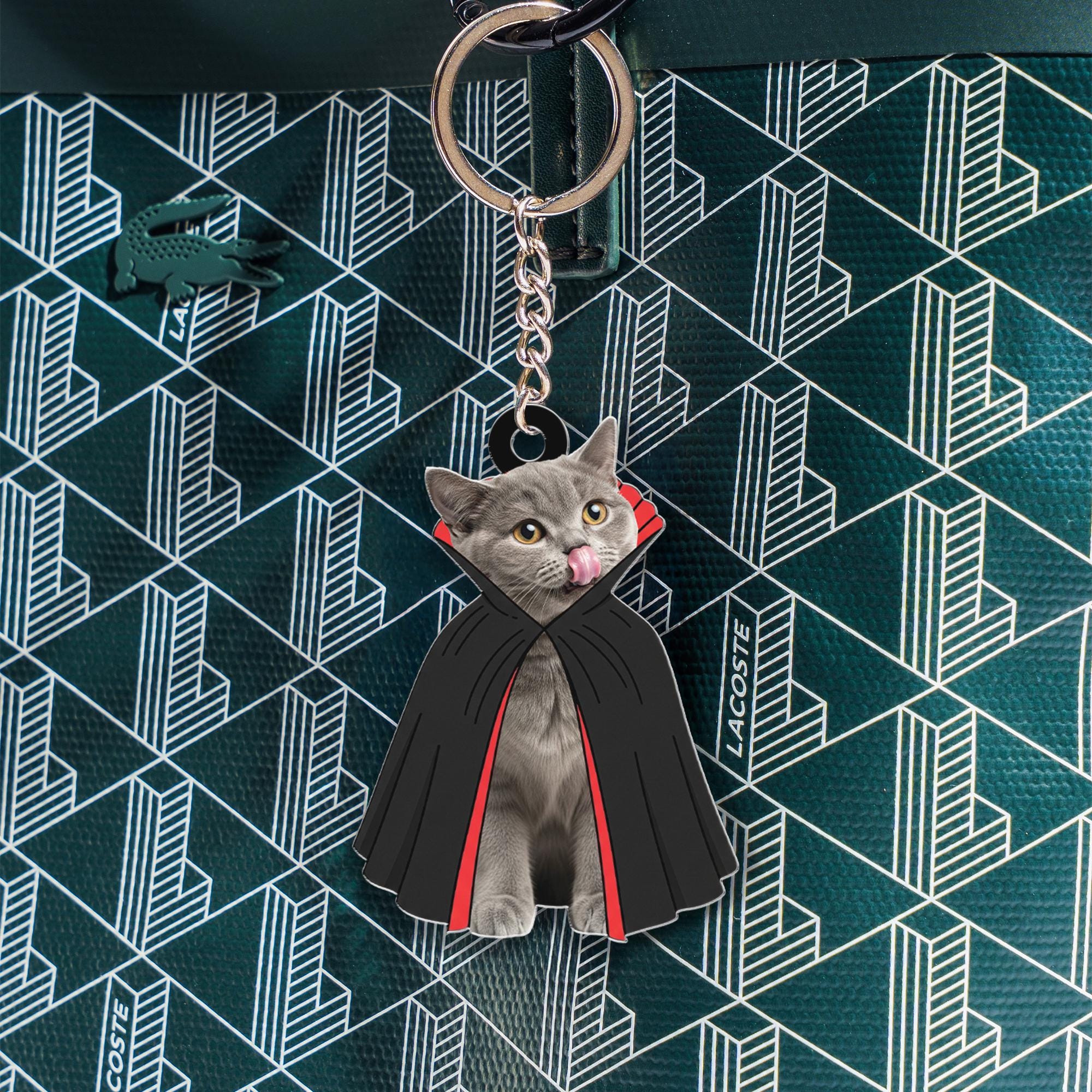 Custom Pet Photo Keychain | Personalized Cat Keychain in Vampire Costume | Funny Halloween Gift for Cat Lovers & Pet Owners