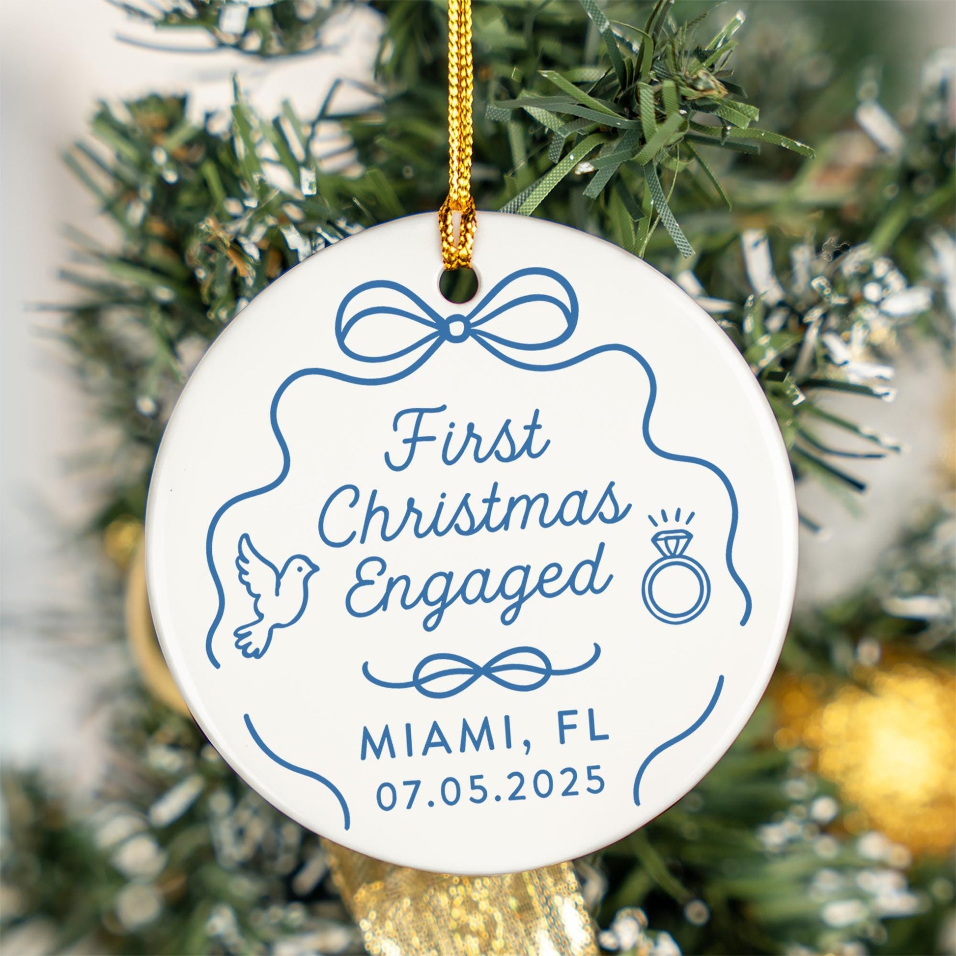 Engagement Ornament – Custom Ceramic First Christmas Engaged Keepsake Gift
