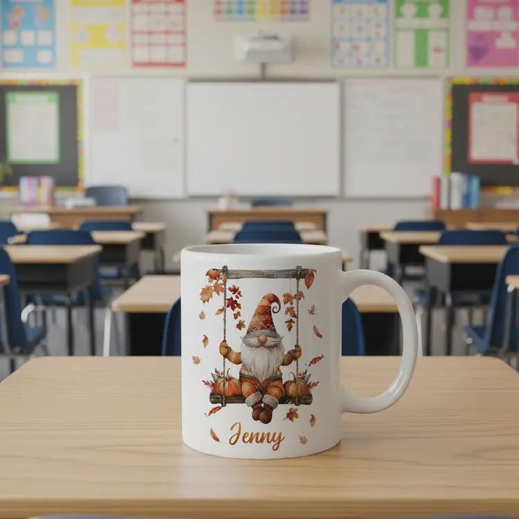 Personalized Fall Gnome Mug: Custom Name Coffee Cup, Autumn Decor