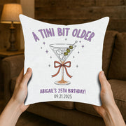 Personalized Martini Birthday Pillow: Custom Name & Age, USA Made