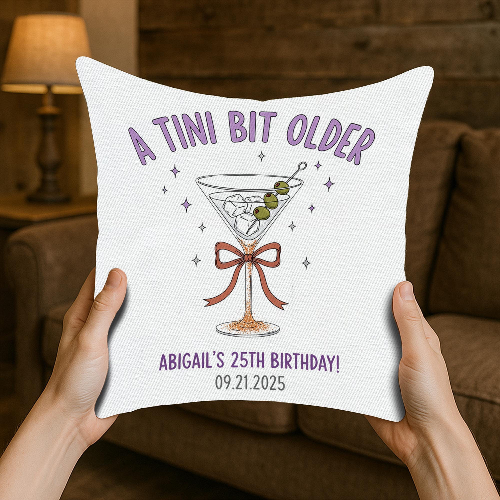 Personalized Martini Birthday Pillow: Custom Name & Age, USA Made