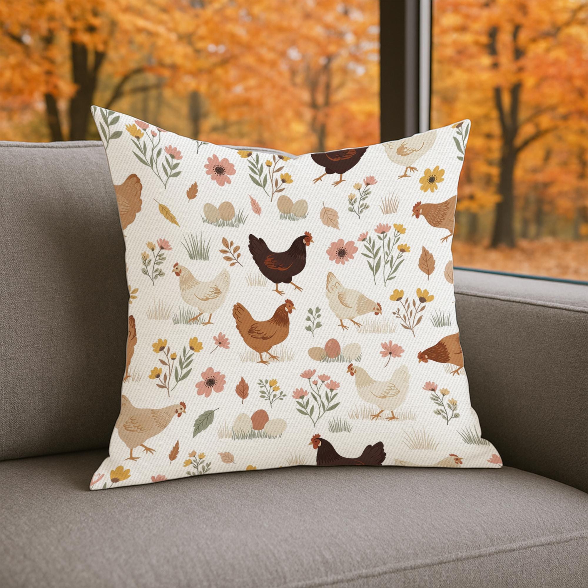 Farmhouse Chicken Throw Pillow: Rustic Country Cottage Decor