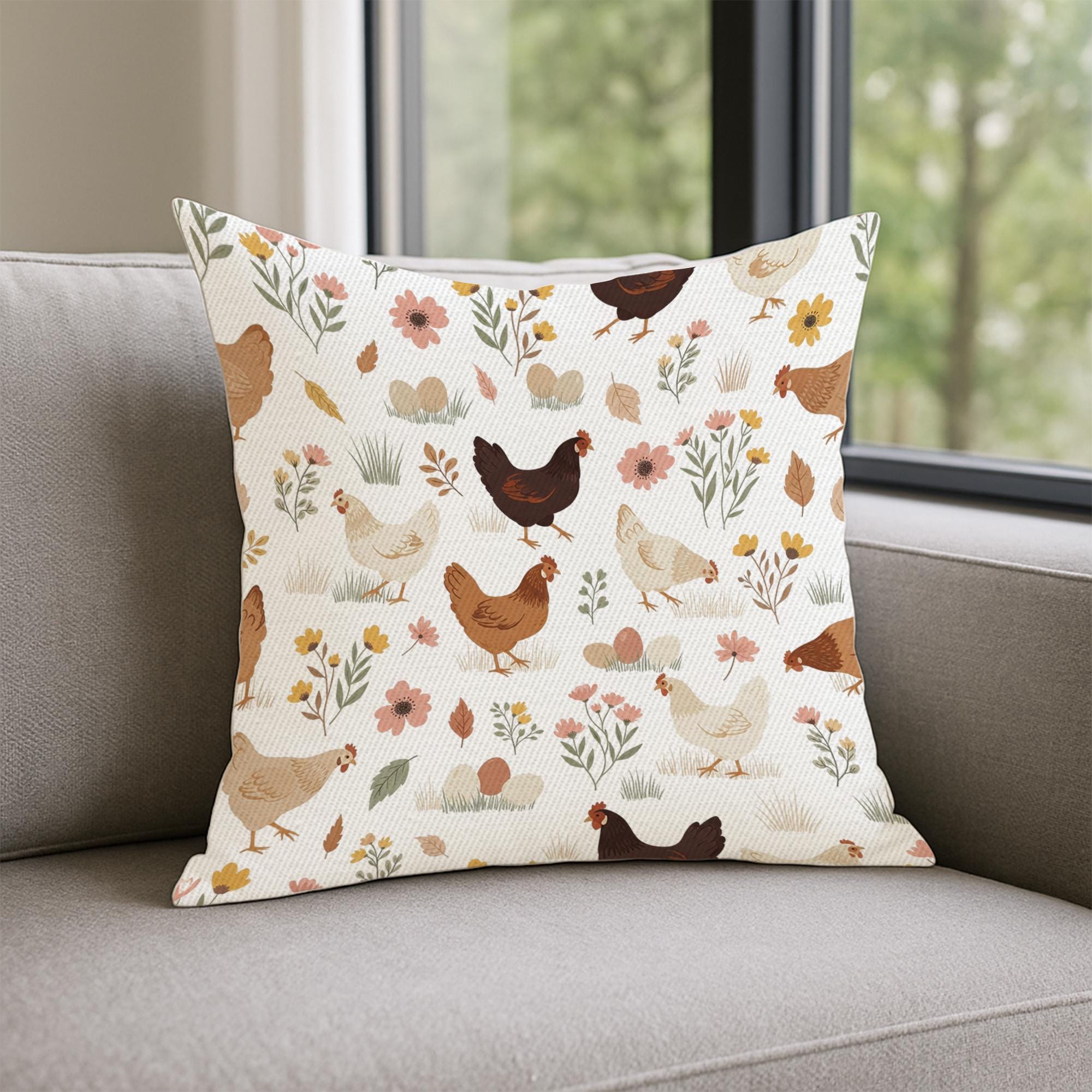 Farmhouse Chicken Throw Pillow: Rustic Country Cottage Decor