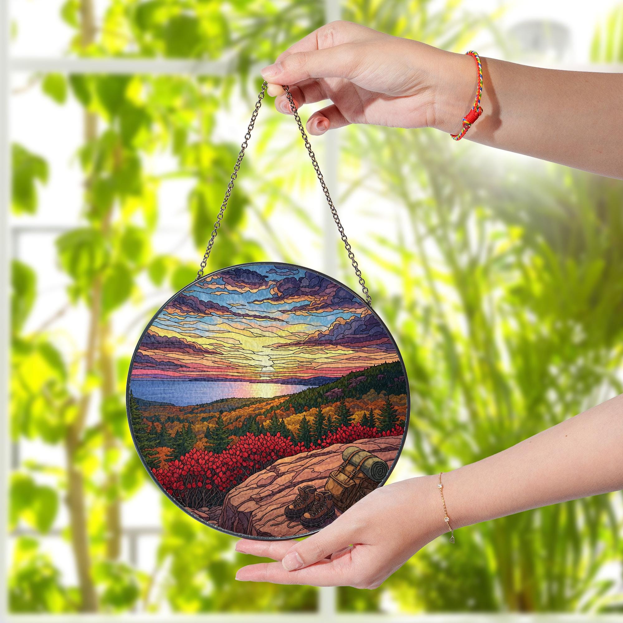 Mountain Sunset Suncatcher: Faux Stained Glass Window Art