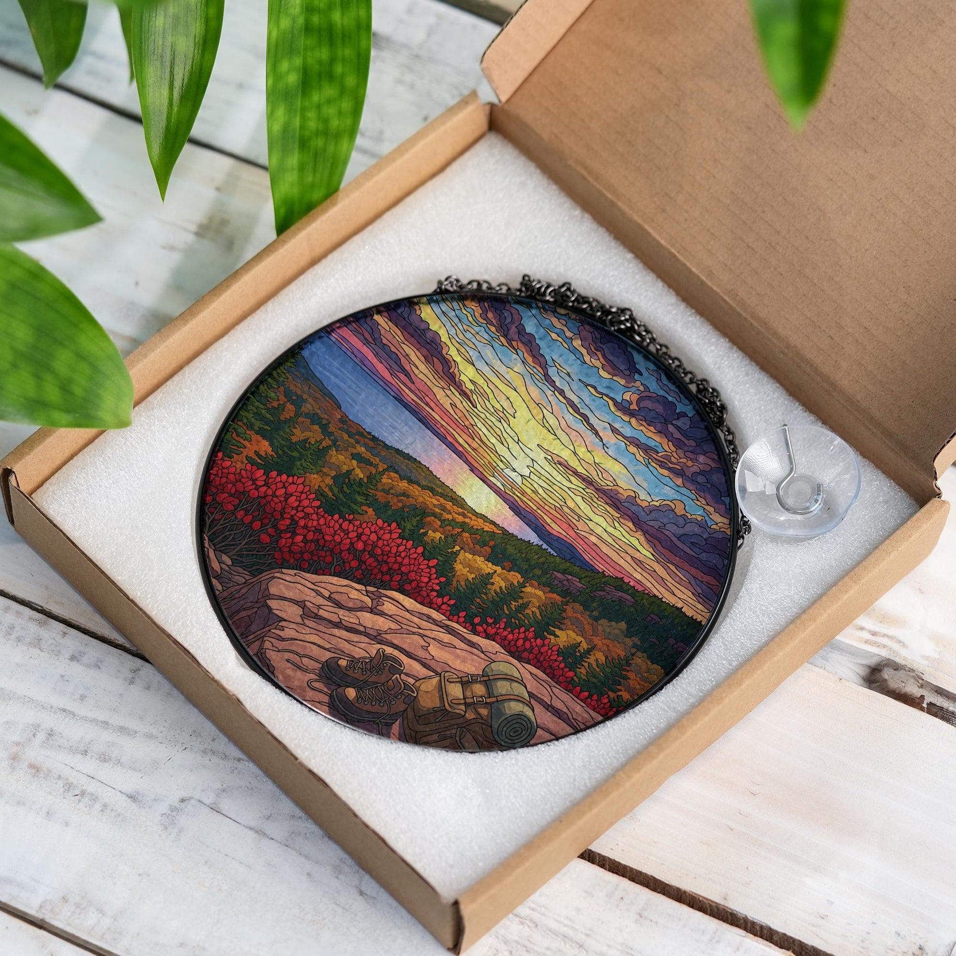 Mountain Sunset Suncatcher: Faux Stained Glass Window Art