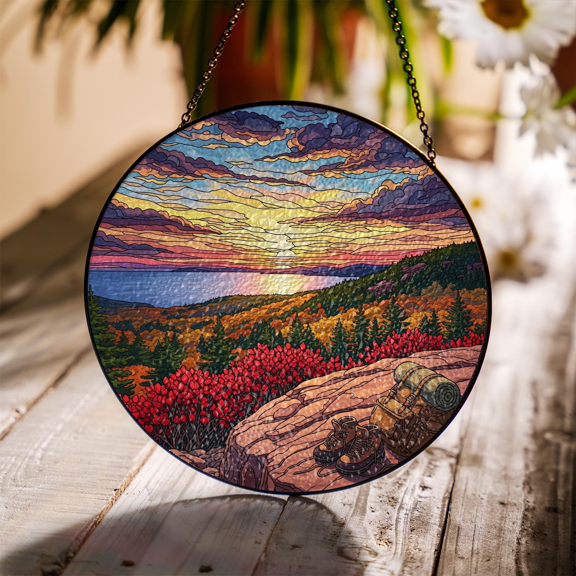 Mountain Sunset Suncatcher: Faux Stained Glass Window Art