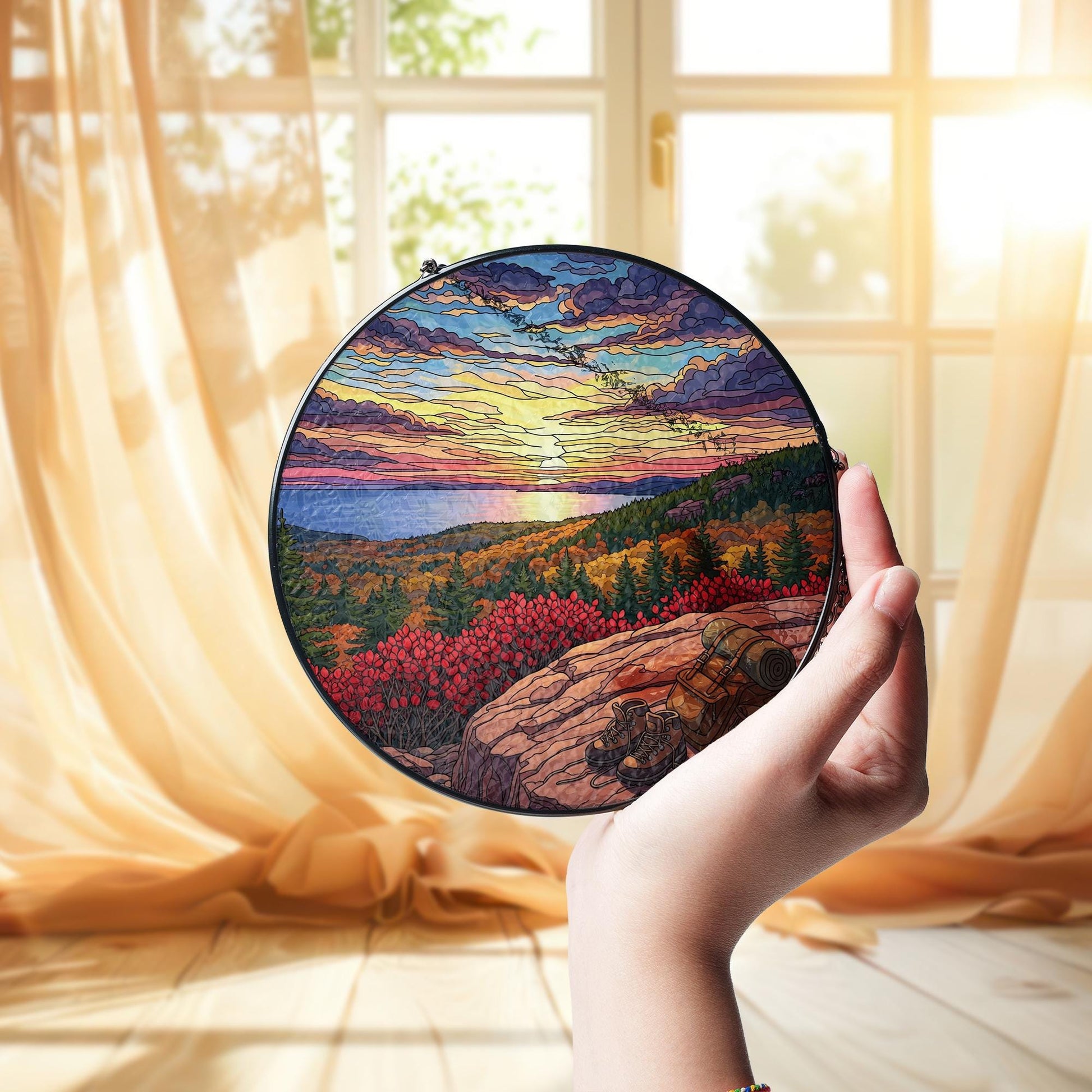 Mountain Sunset Suncatcher: Faux Stained Glass Window Art
