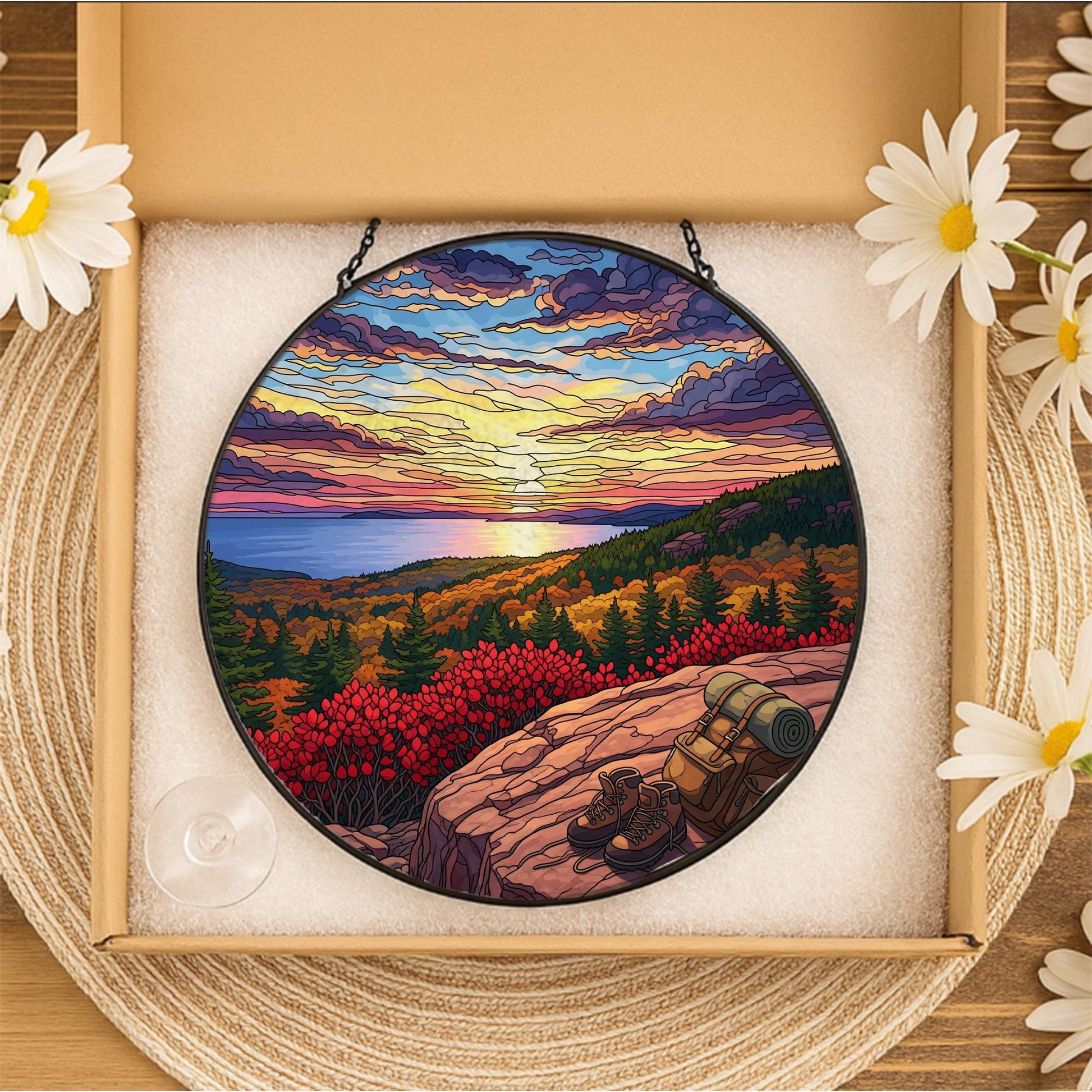 Mountain Sunset Suncatcher: Faux Stained Glass Window Art