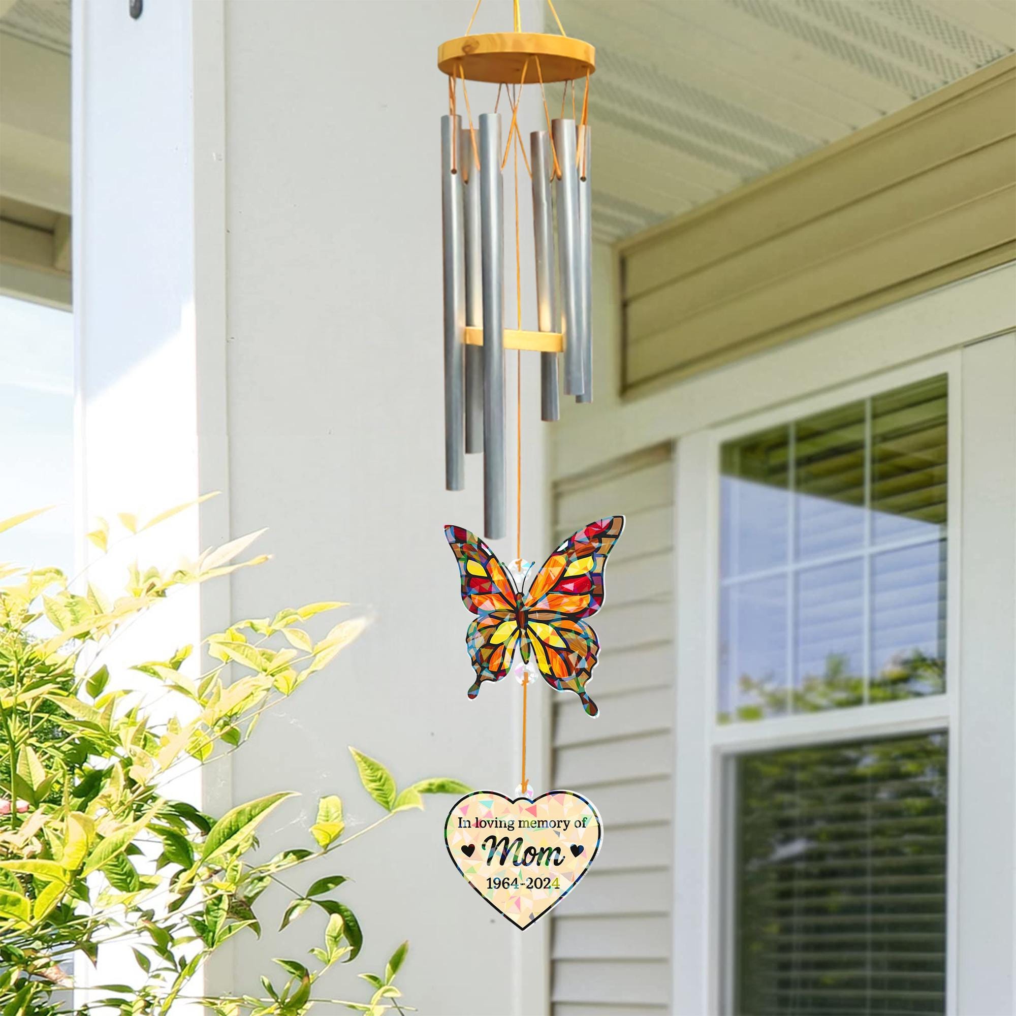Memorial Butterfly Wind Chime: Custom Holographic Acrylic Charm