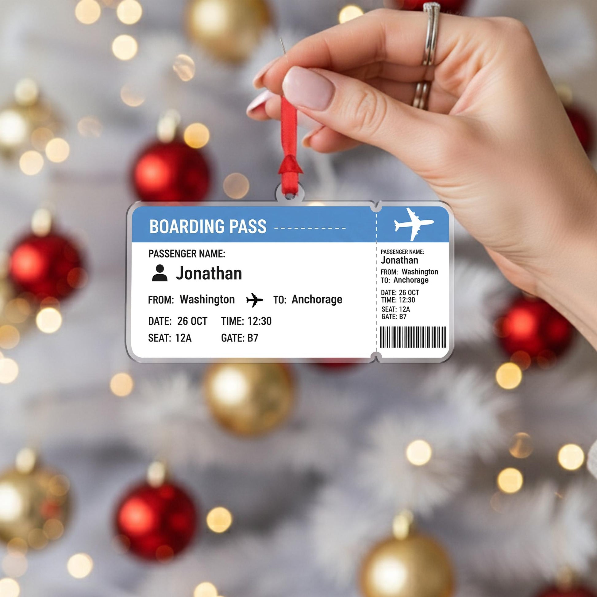 Boarding Pass Ornament – Personalized Travel Gift, Custom Airline Ticket Christmas Keepsake