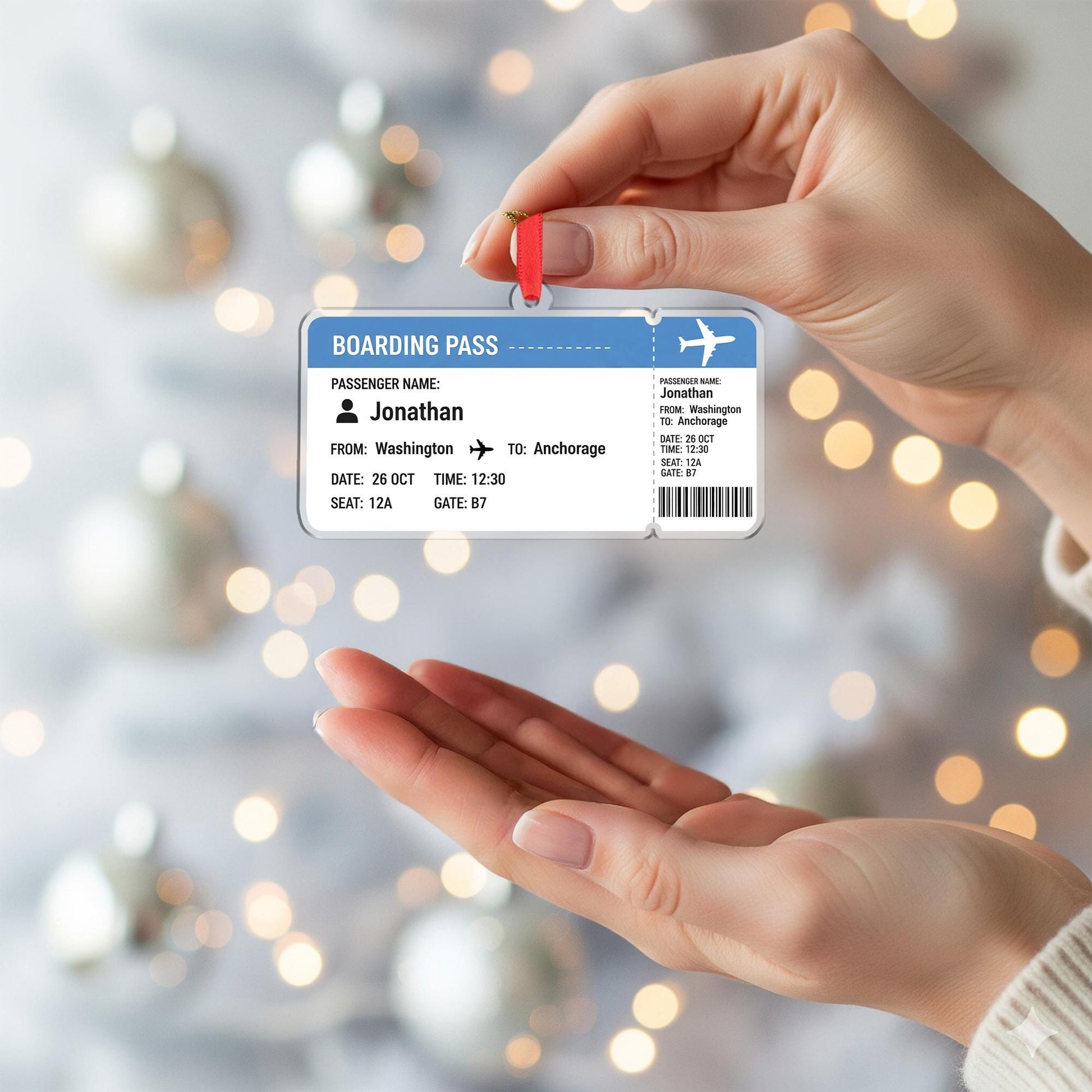 Boarding Pass Ornament – Personalized Travel Gift, Custom Airline Ticket Christmas Keepsake