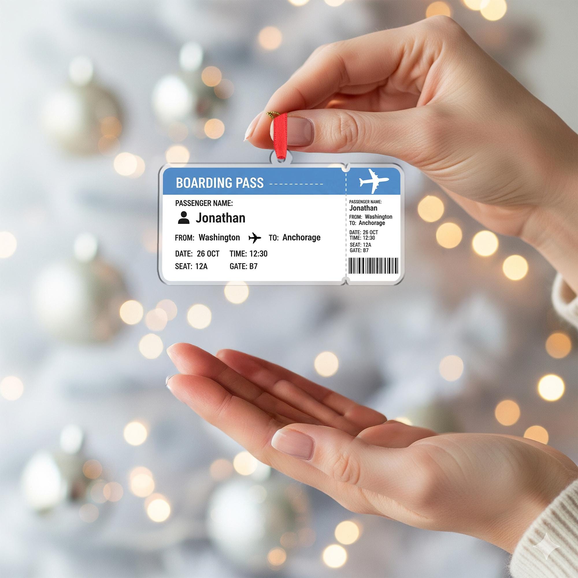 Boarding Pass Ornament – Personalized Travel Gift, Custom Airline Ticket Christmas Keepsake