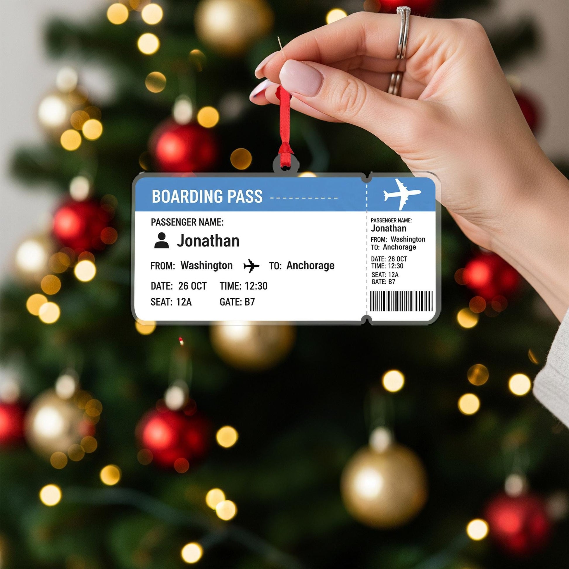 Boarding Pass Ornament – Personalized Travel Gift, Custom Airline Ticket Christmas Keepsake