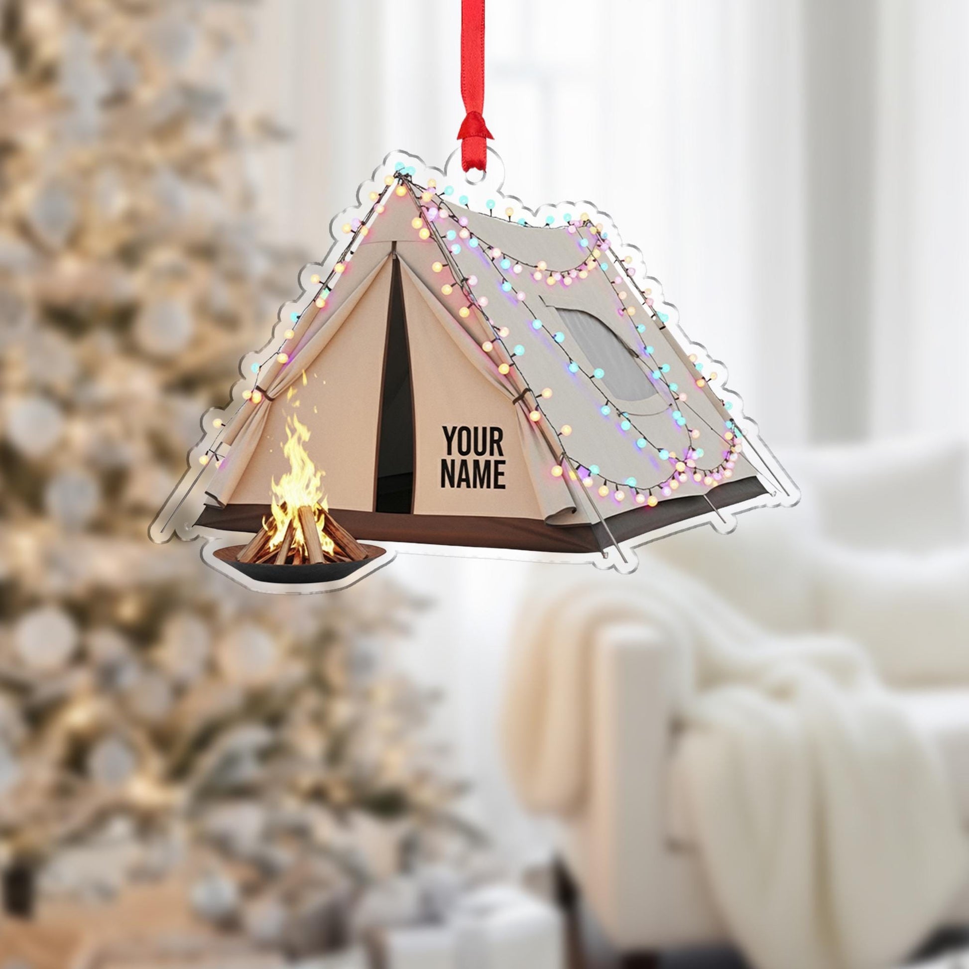 Tent Camping Ornament – Personalized Campfire Gift, Custom Outdoor Christmas Keepsake