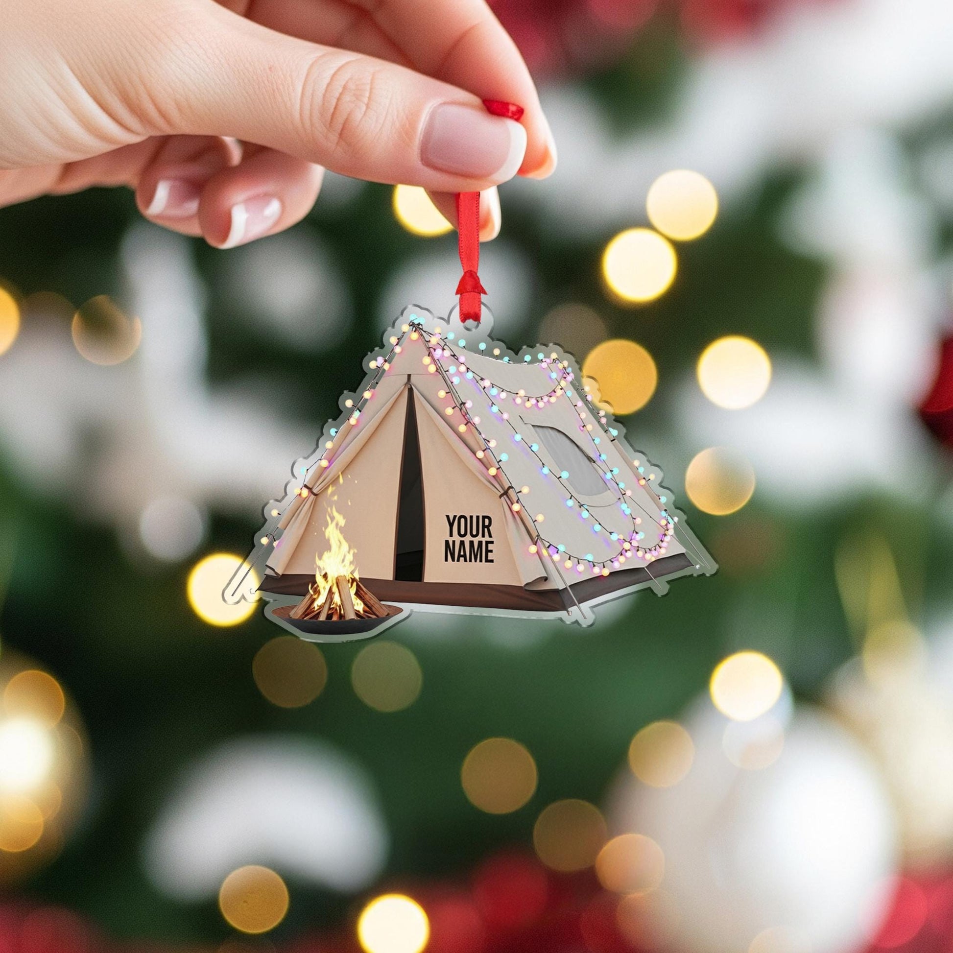 Tent Camping Ornament – Personalized Campfire Gift, Custom Outdoor Christmas Keepsake