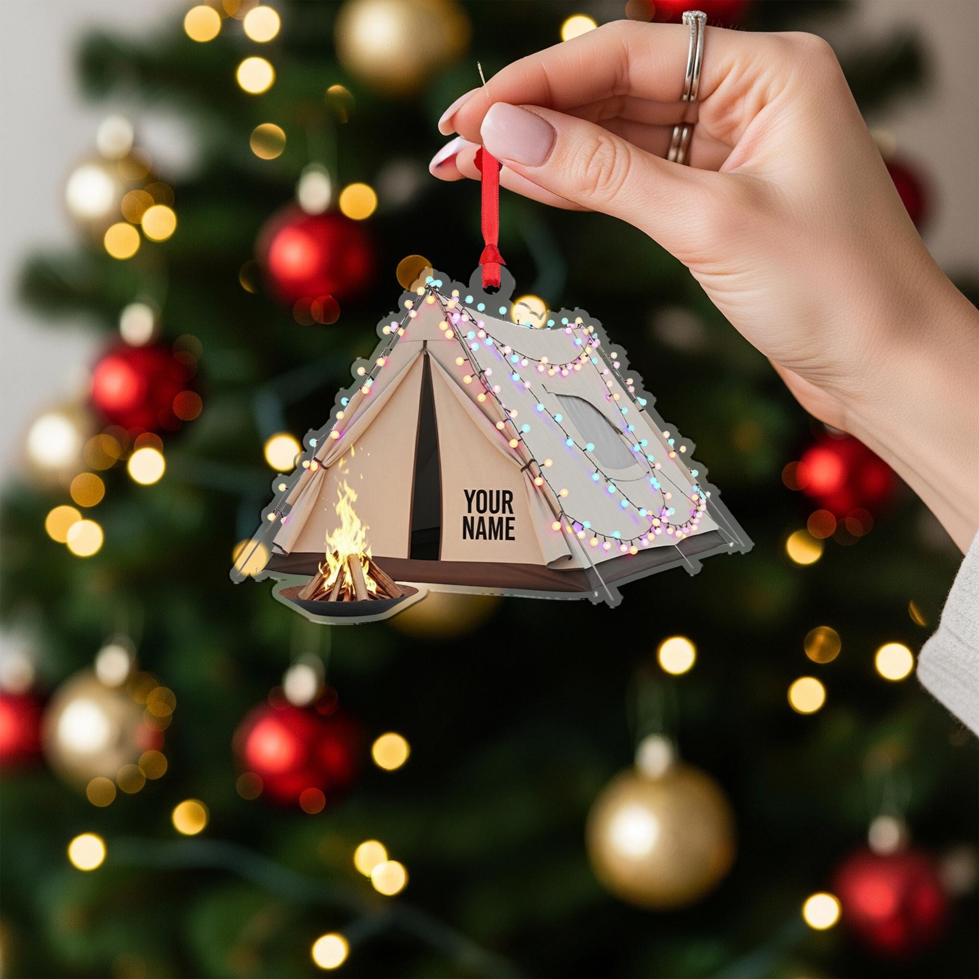 Tent Camping Ornament – Personalized Campfire Gift, Custom Outdoor Christmas Keepsake