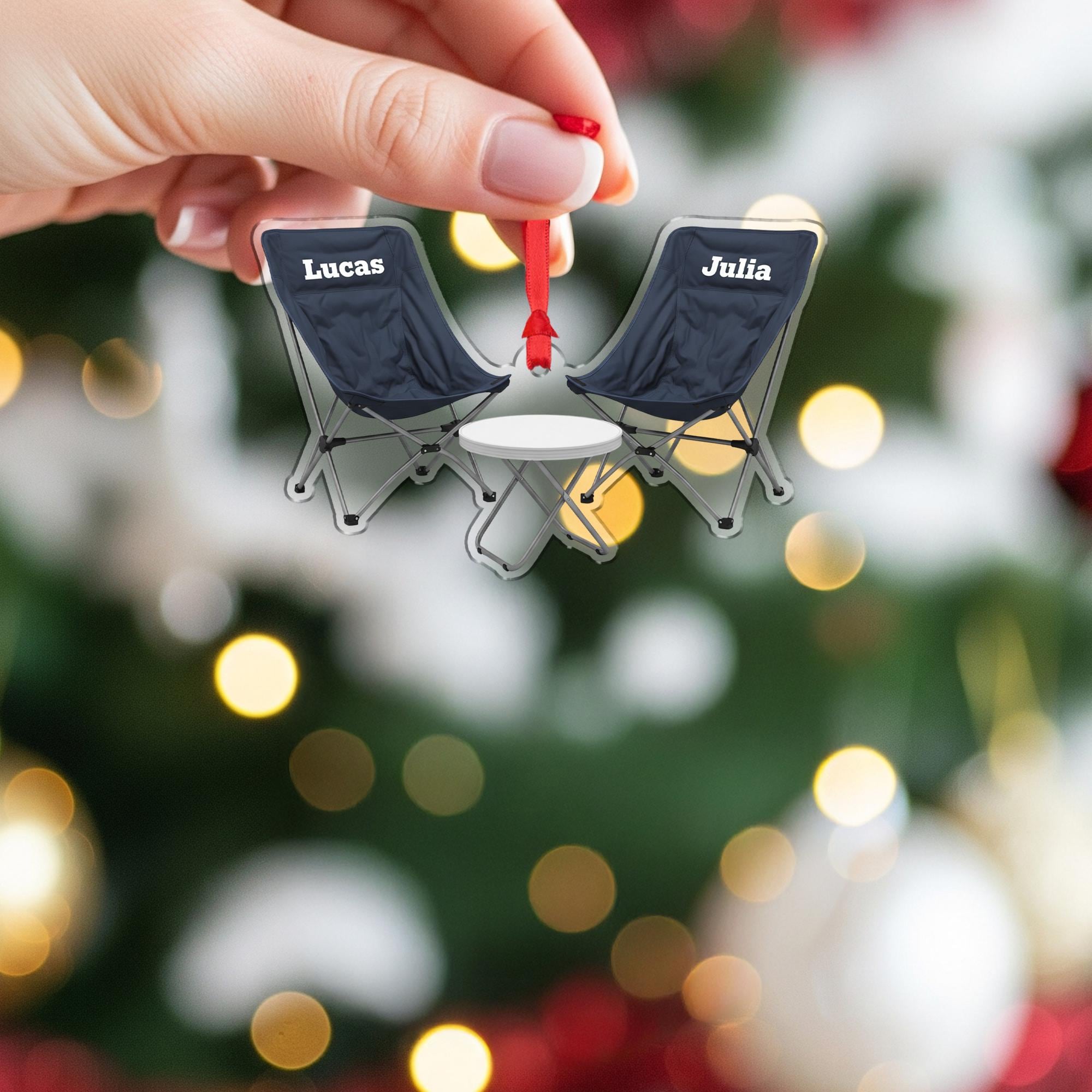 Camping Chairs Ornament – Personalized Couple Gift, Custom Outdoor Christmas Keepsake
