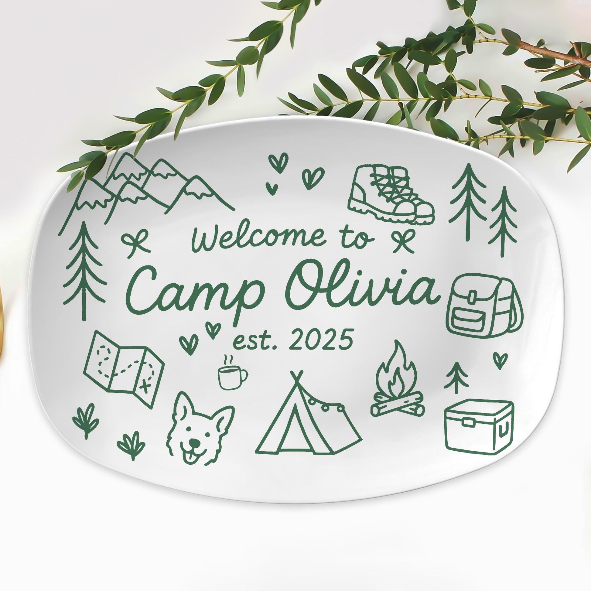 Personalized Camp Keepsake Platter – Custom Camping Gift, Outdoor Cabin Family Keepsake
