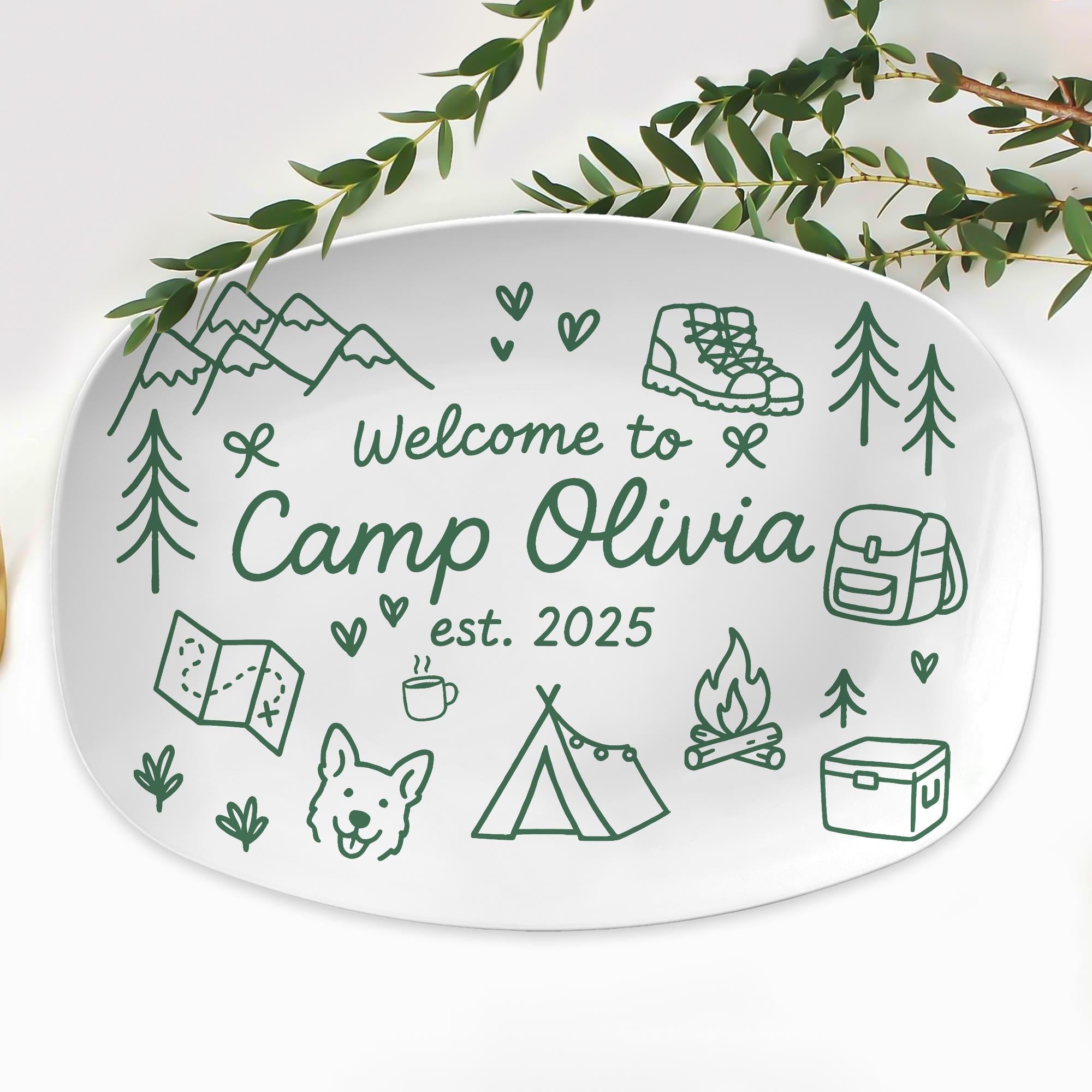 Personalized Camp Keepsake Platter – Custom Camping Gift, Outdoor Cabin Family Keepsake