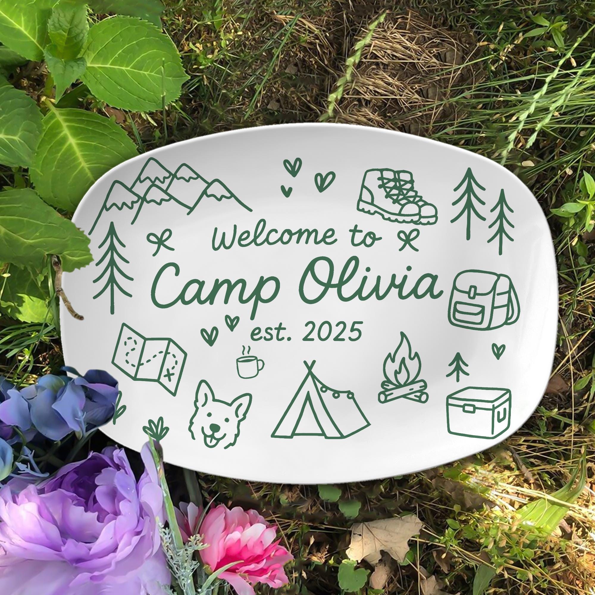Personalized Camp Keepsake Platter – Custom Camping Gift, Outdoor Cabin Family Keepsake