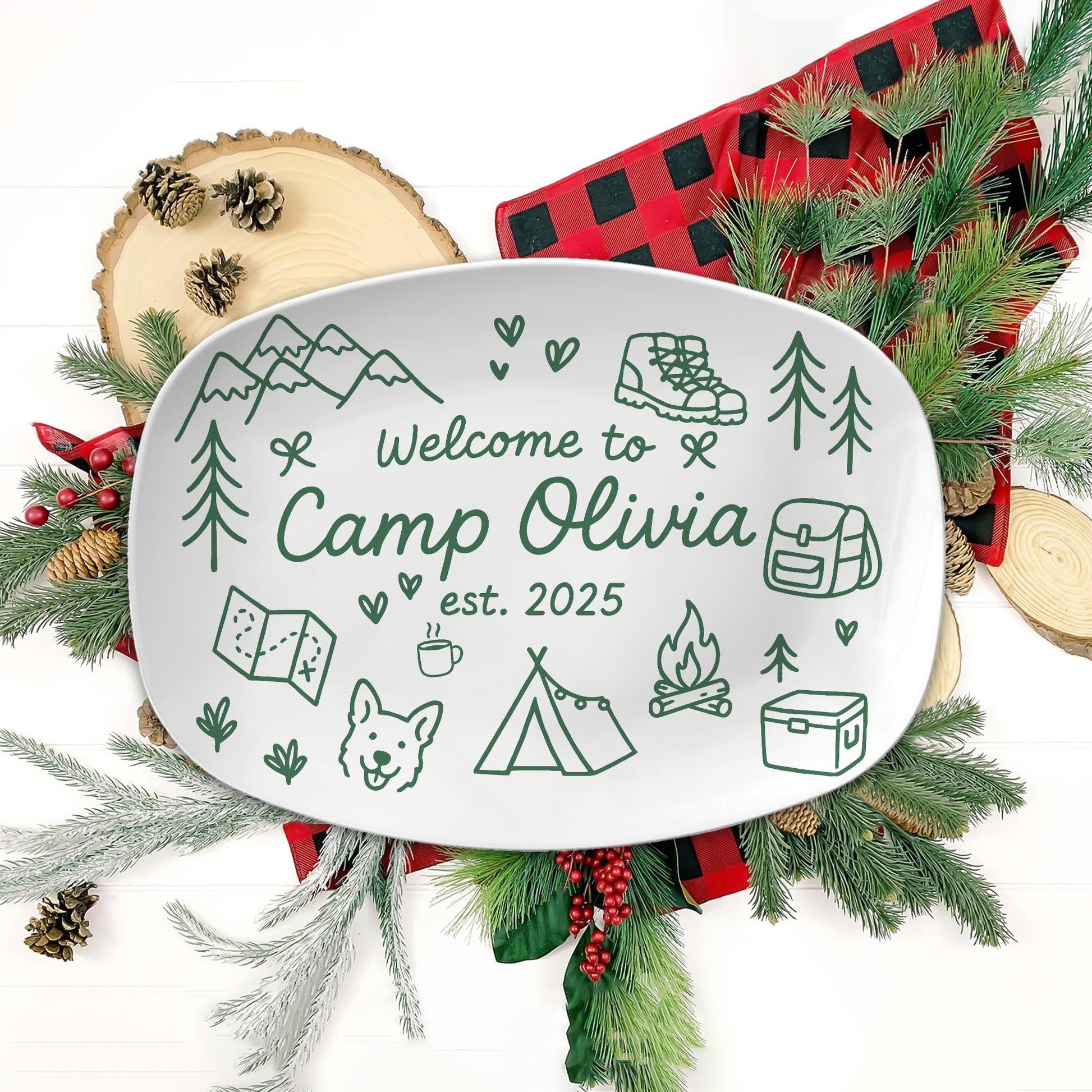 Personalized Camp Keepsake Platter – Custom Camping Gift, Outdoor Cabin Family Keepsake