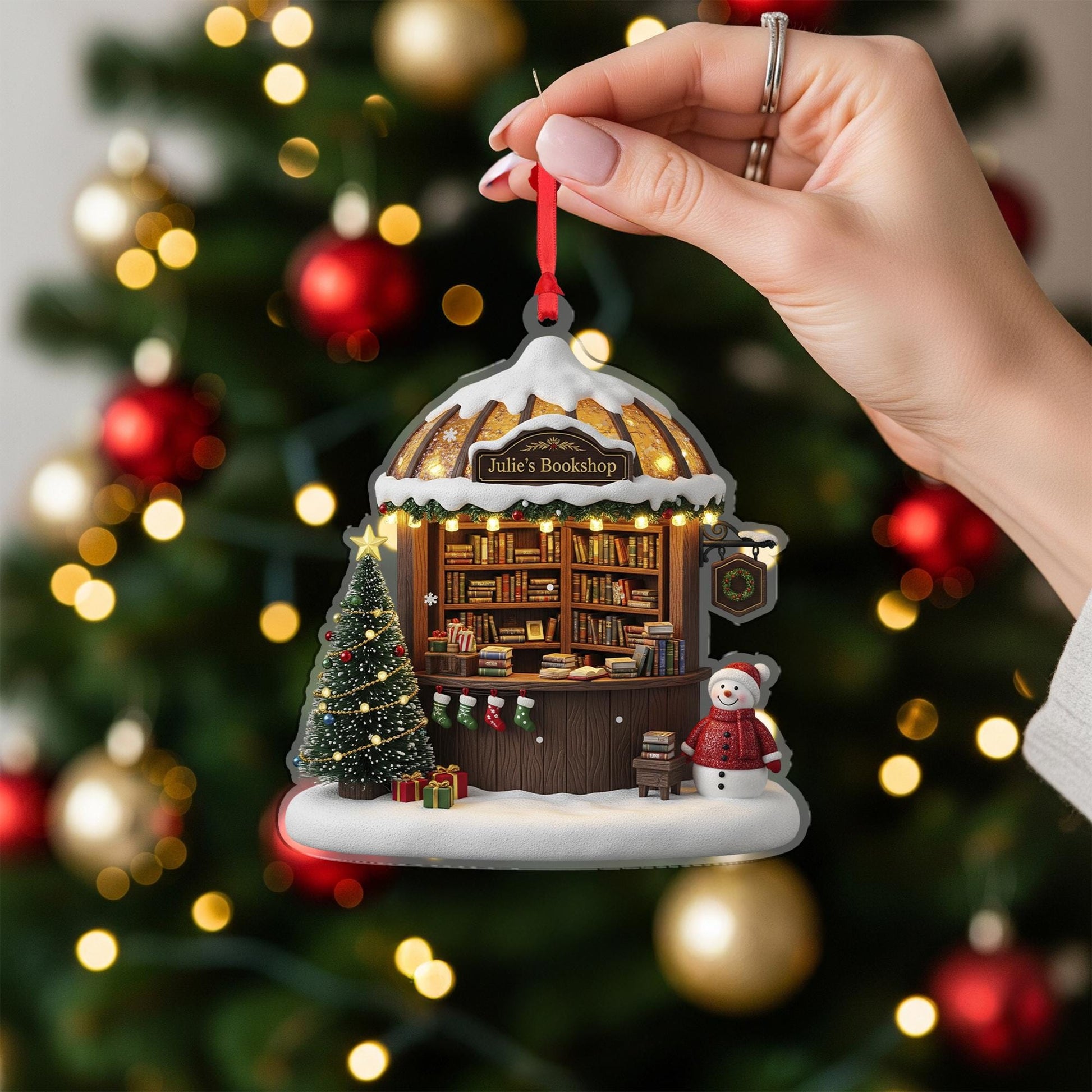 Bookshop Ornament – Personalized Bookstore Gift, Custom Christmas Librarian Keepsake