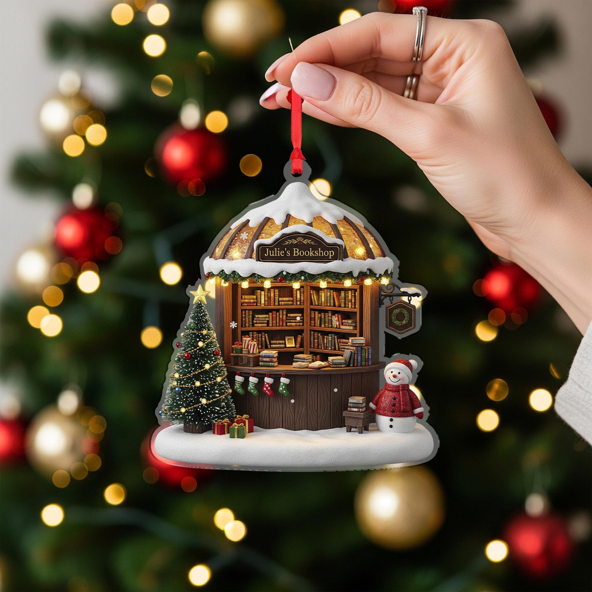 Bookshop Ornament – Personalized Bookstore Gift, Custom Christmas Librarian Keepsake