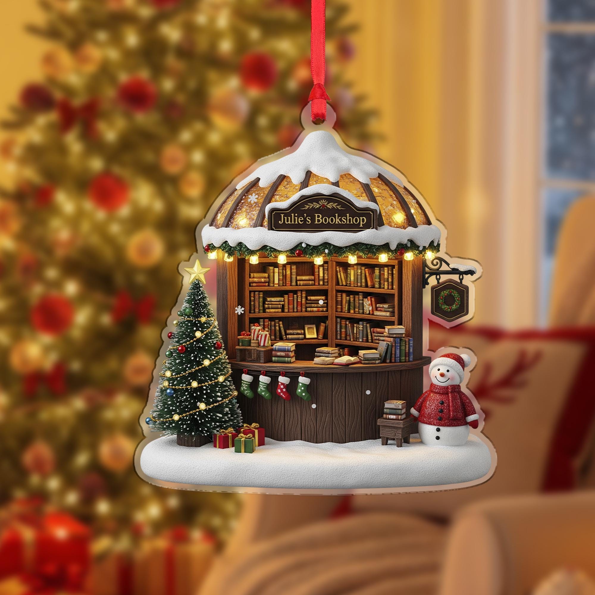 Bookshop Ornament – Personalized Bookstore Gift, Custom Christmas Librarian Keepsake