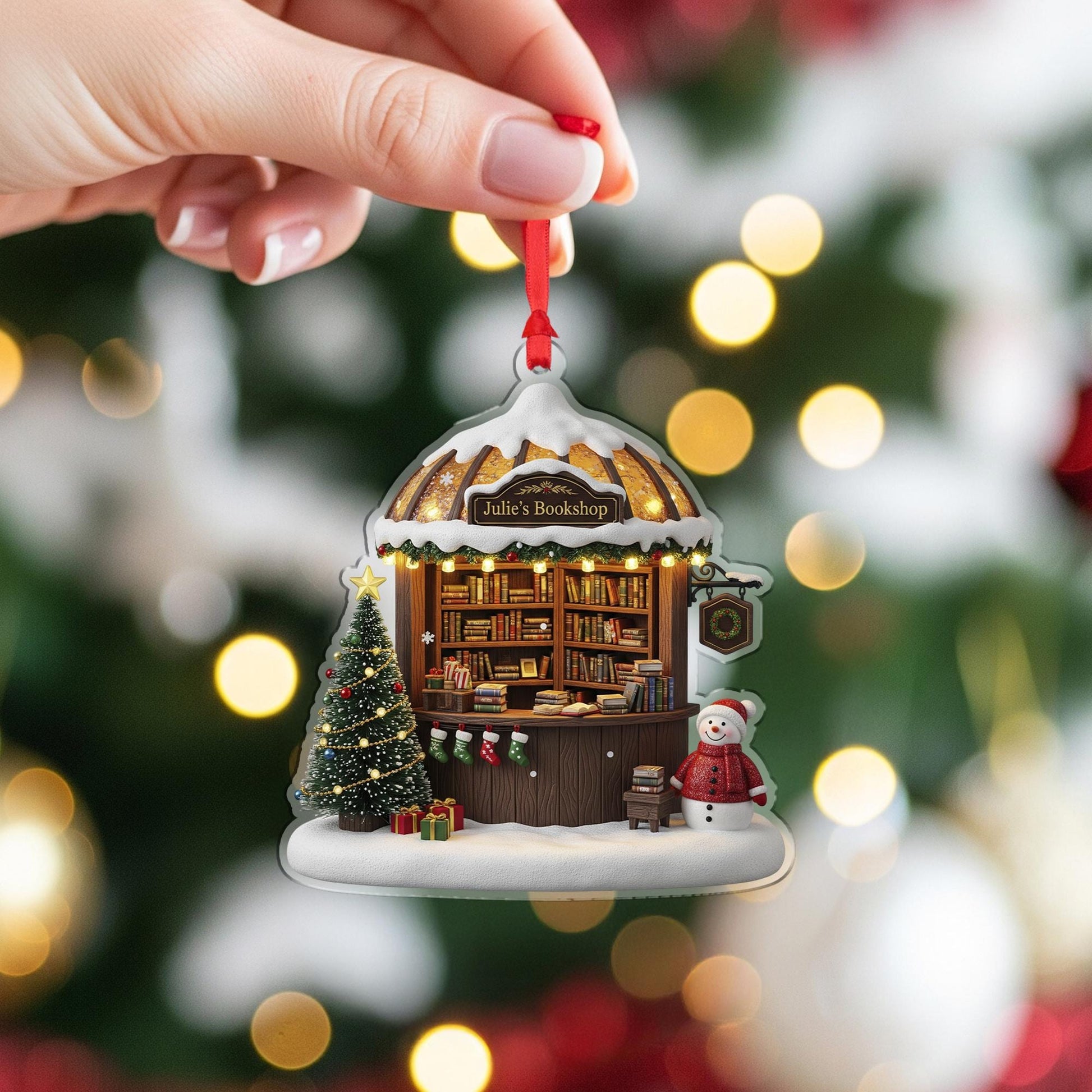 Bookshop Ornament – Personalized Bookstore Gift, Custom Christmas Librarian Keepsake