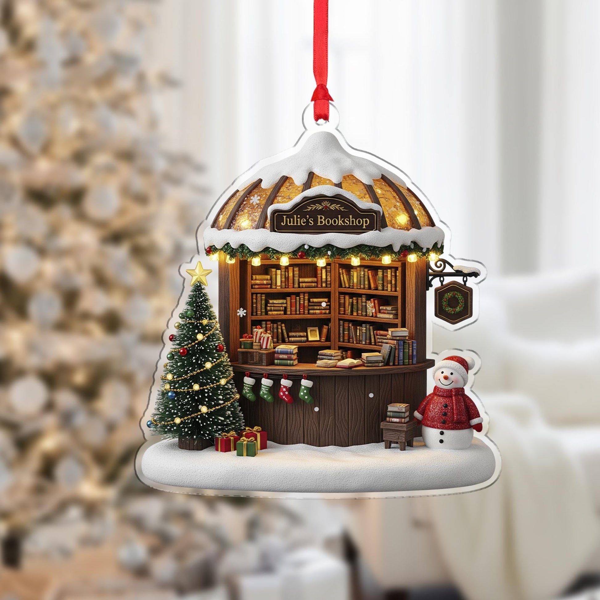Bookshop Ornament – Personalized Bookstore Gift, Custom Christmas Librarian Keepsake