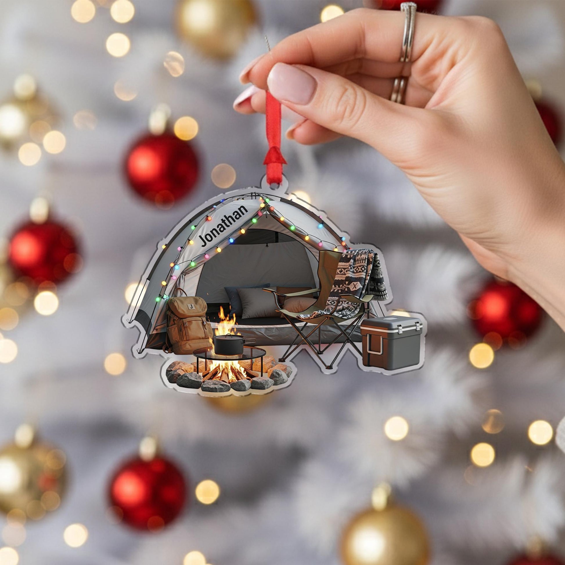 Camping Tent Ornament – Personalized Campfire Gift, Custom Outdoor Christmas Keepsake