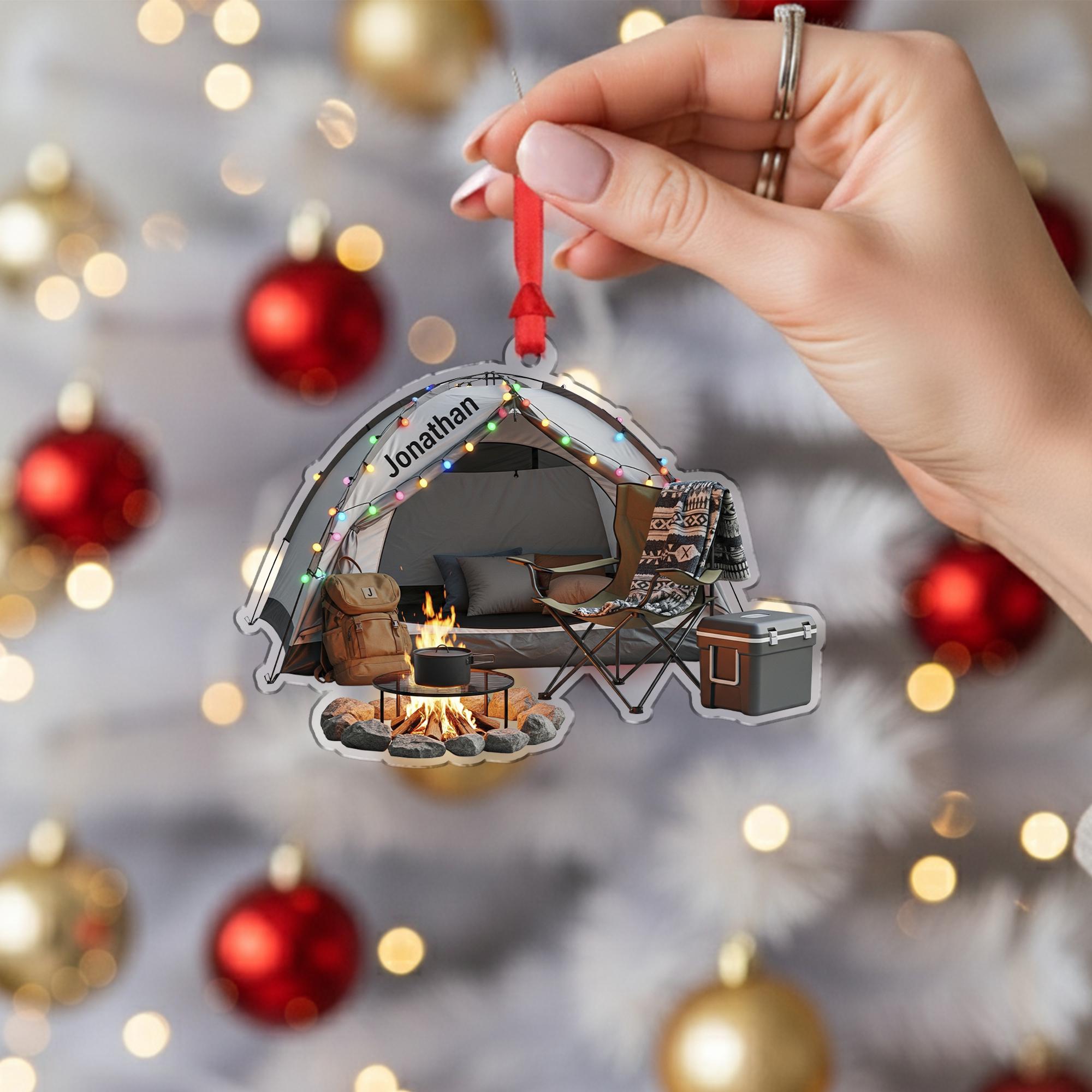 Camping Tent Ornament – Personalized Campfire Gift, Custom Outdoor Christmas Keepsake