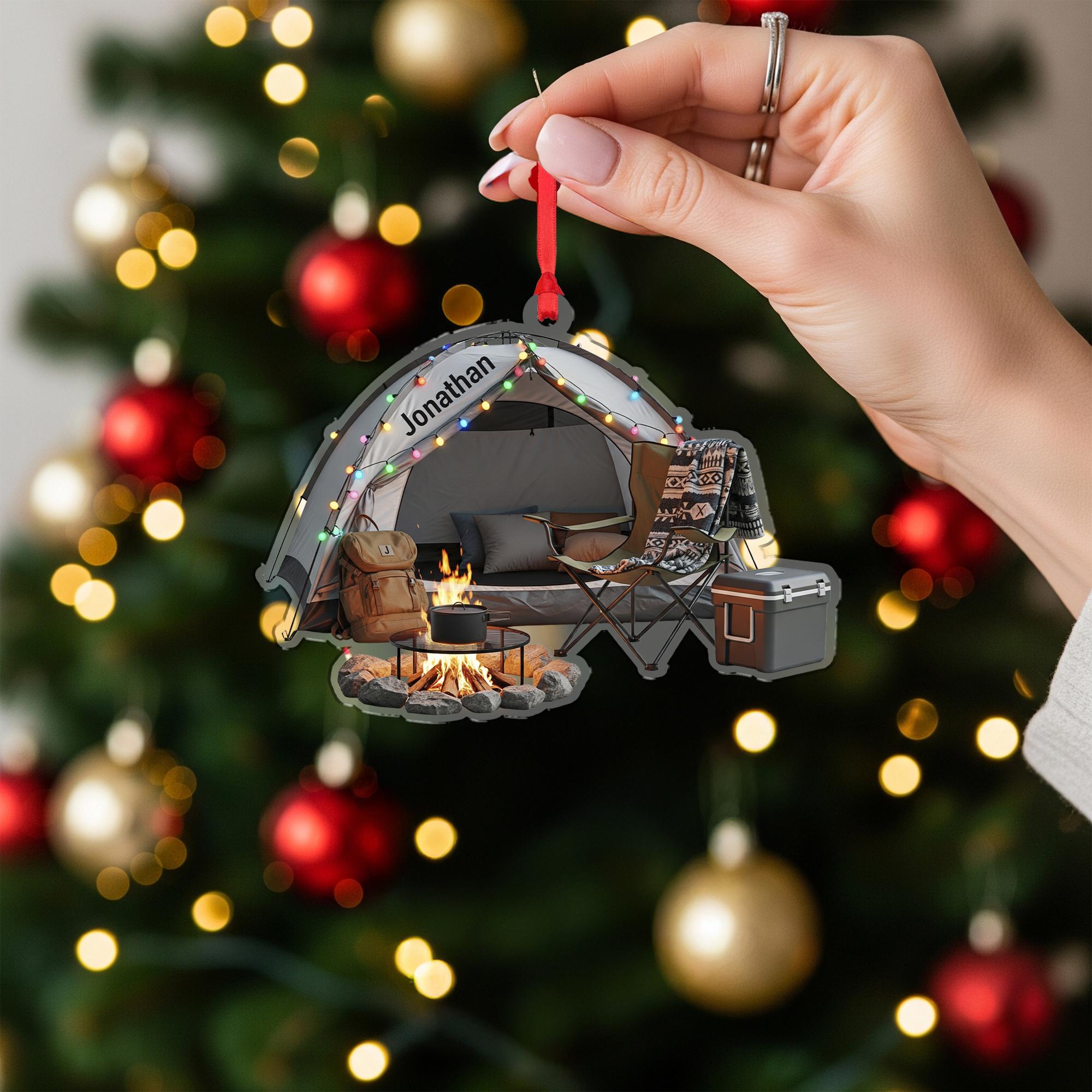 Camping Tent Ornament – Personalized Campfire Gift, Custom Outdoor Christmas Keepsake