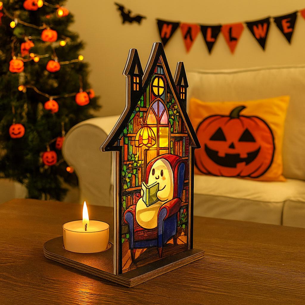 Halloween Ghost Suncatcher Candle Holder: Spooky Tea Light Decor