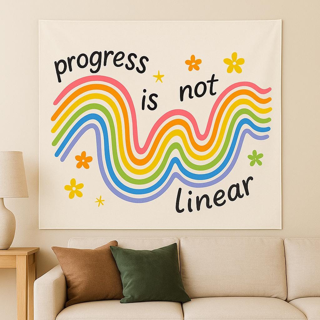Motivational Tapestry – Rainbow Quote Wall Hanging Progress Is Not Linear