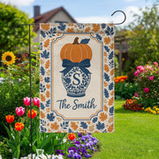 Custom Fall Flag – Chinoiserie Pumpkin Garden Flag with Family Name Decor