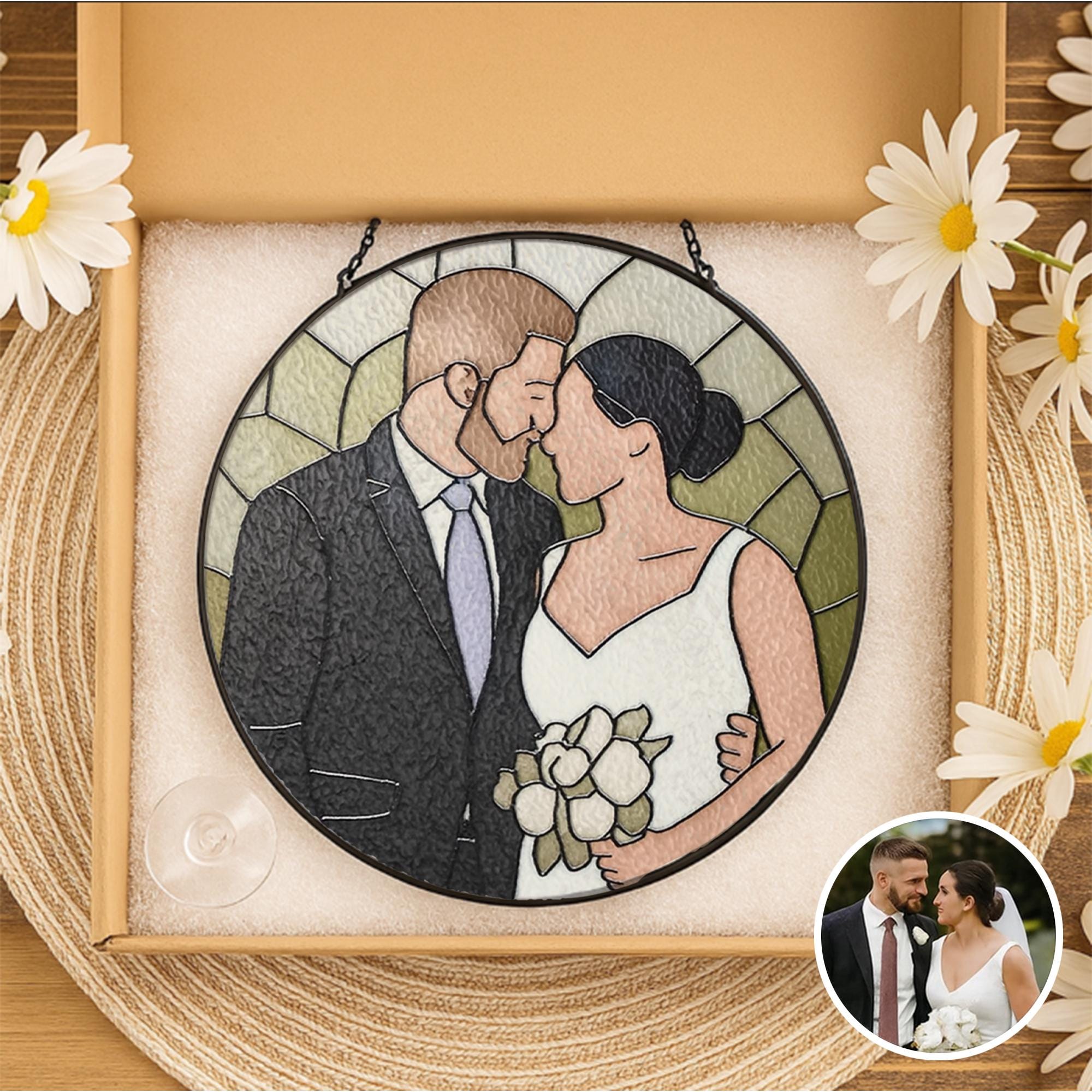 Custom Wedding Photo Suncatcher – Personalized Couple Gift – Unique Anniversary, Bride and Groom Keepsake
