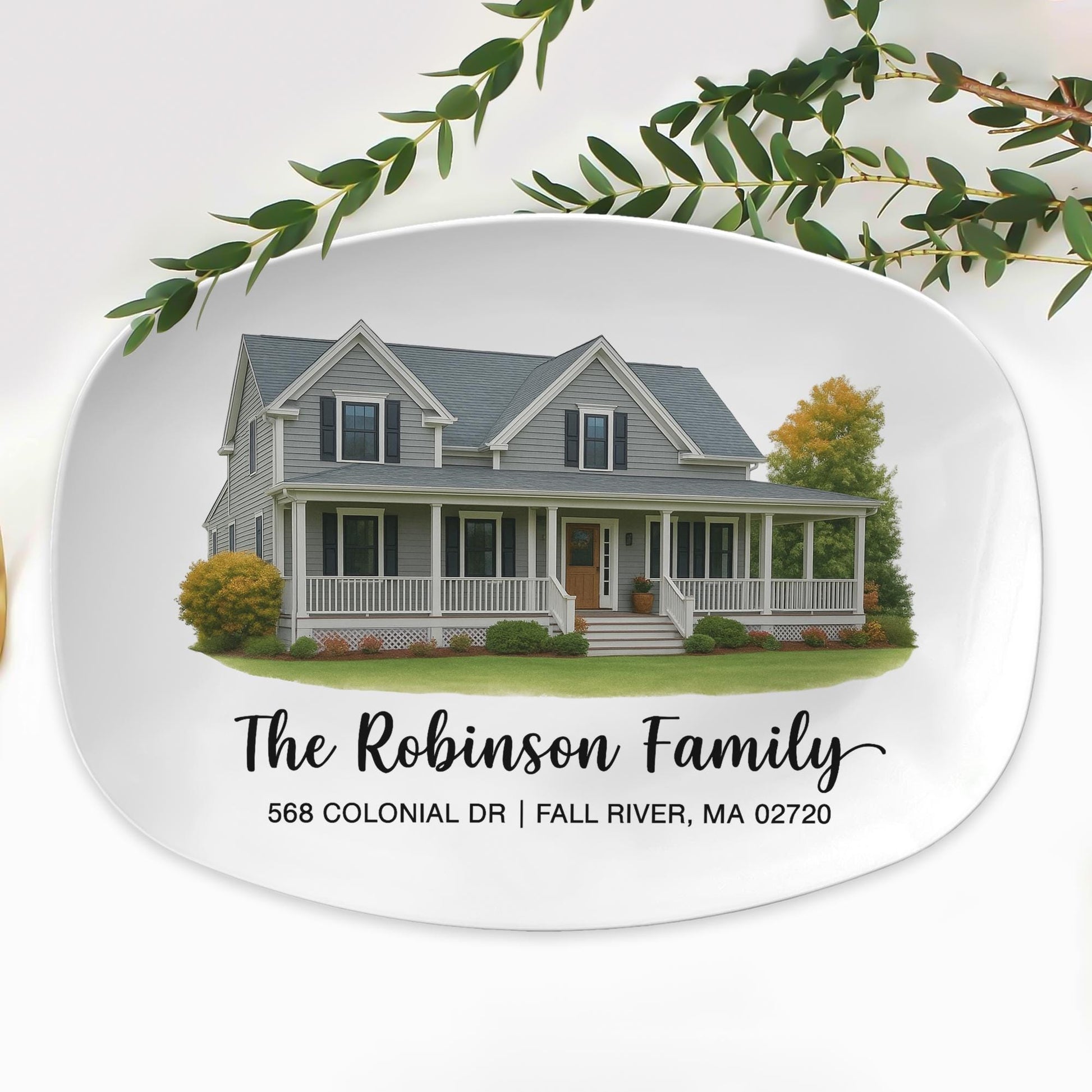 Custom House Portrait Platter: Personalized Family Name Plate