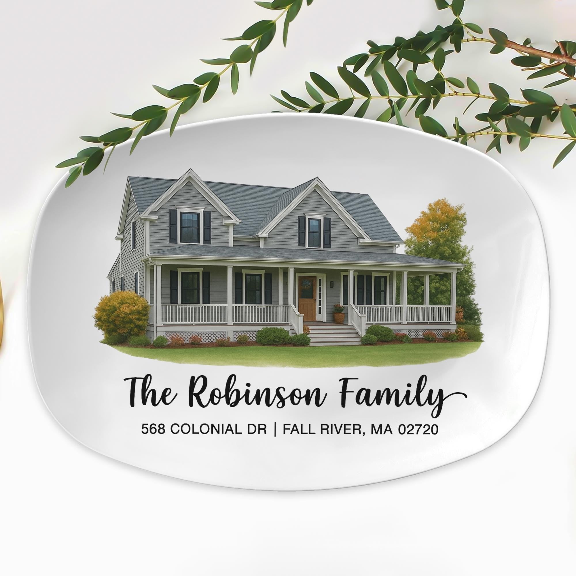 Custom House Portrait Platter: Personalized Family Name Plate