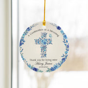 Personalized Godmother Gift Ornament: Floral Cross Ceramic Keepsake