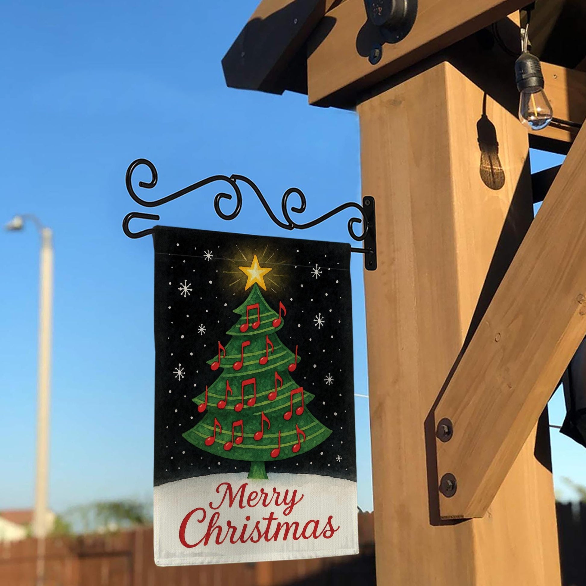 Musical Christmas Tree Garden Flag: Double-Sided Polyester