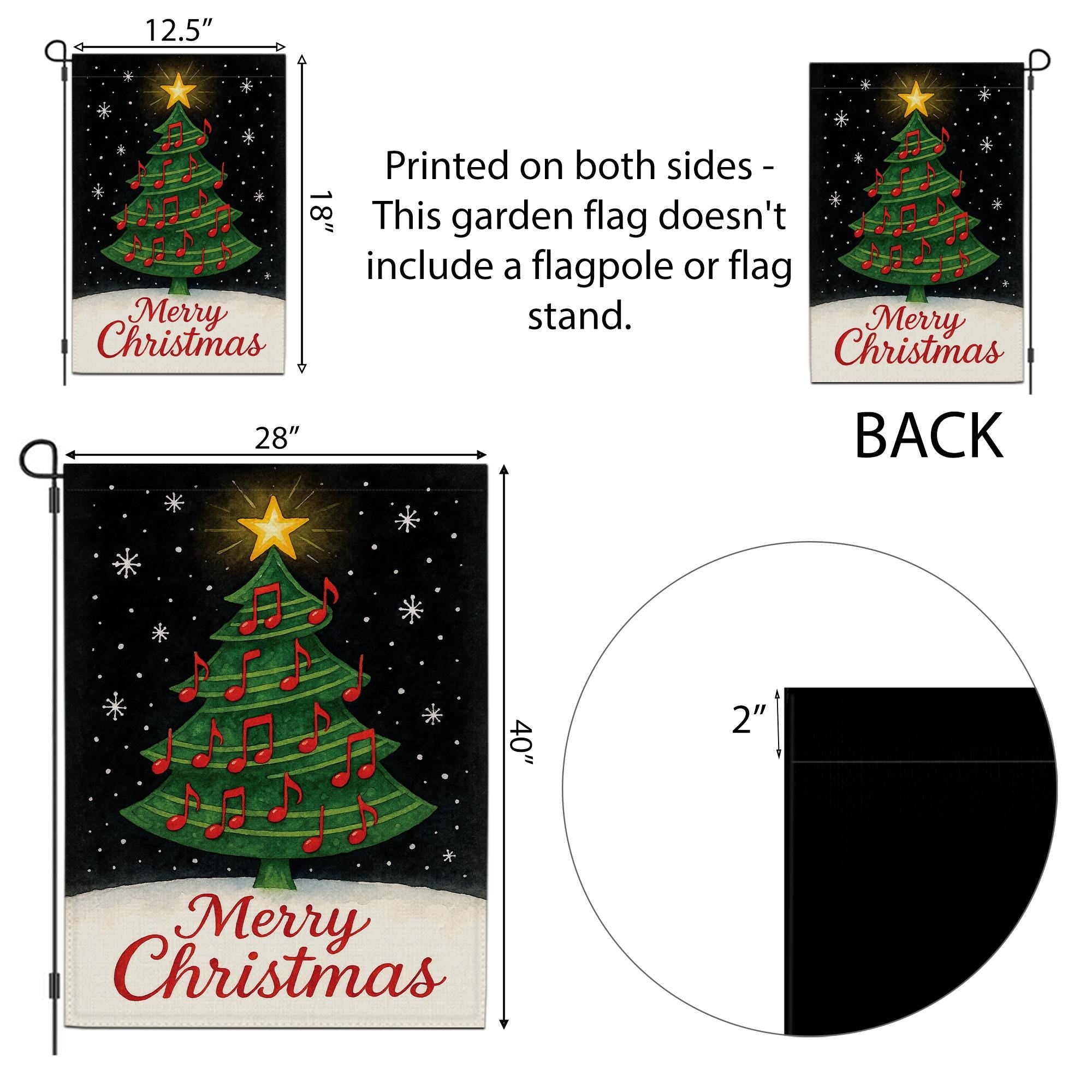 Musical Christmas Tree Garden Flag: Double-Sided Polyester