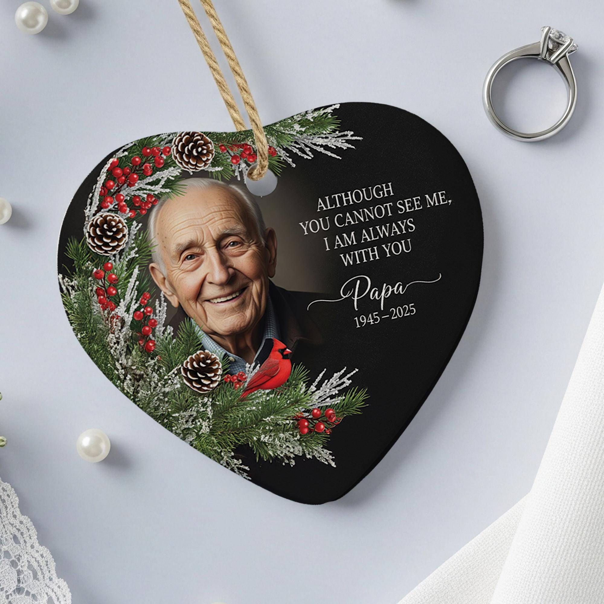 Personalized Memorial Photo Ornament: Heart Ceramic Remembrance Keepsake