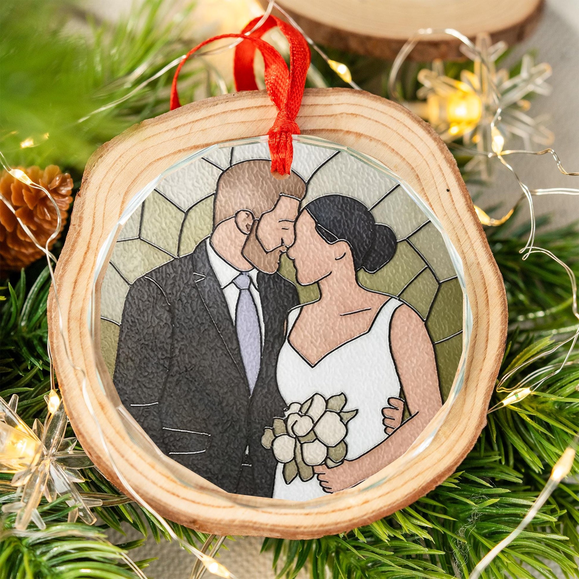 Personalized Wedding Photo Glass Ornament: Newlywed Christmas Keepsake