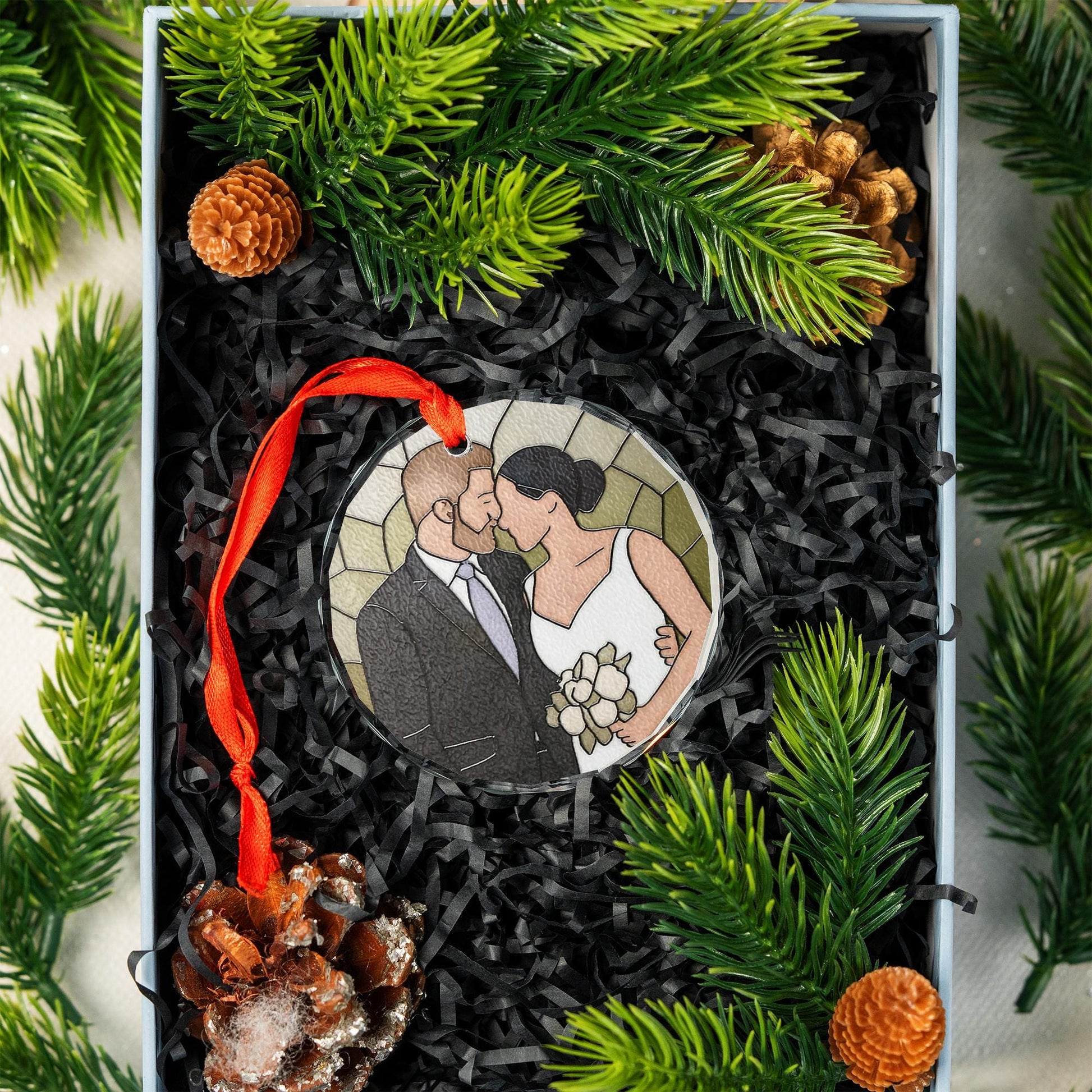 Personalized Wedding Photo Glass Ornament: Newlywed Christmas Keepsake
