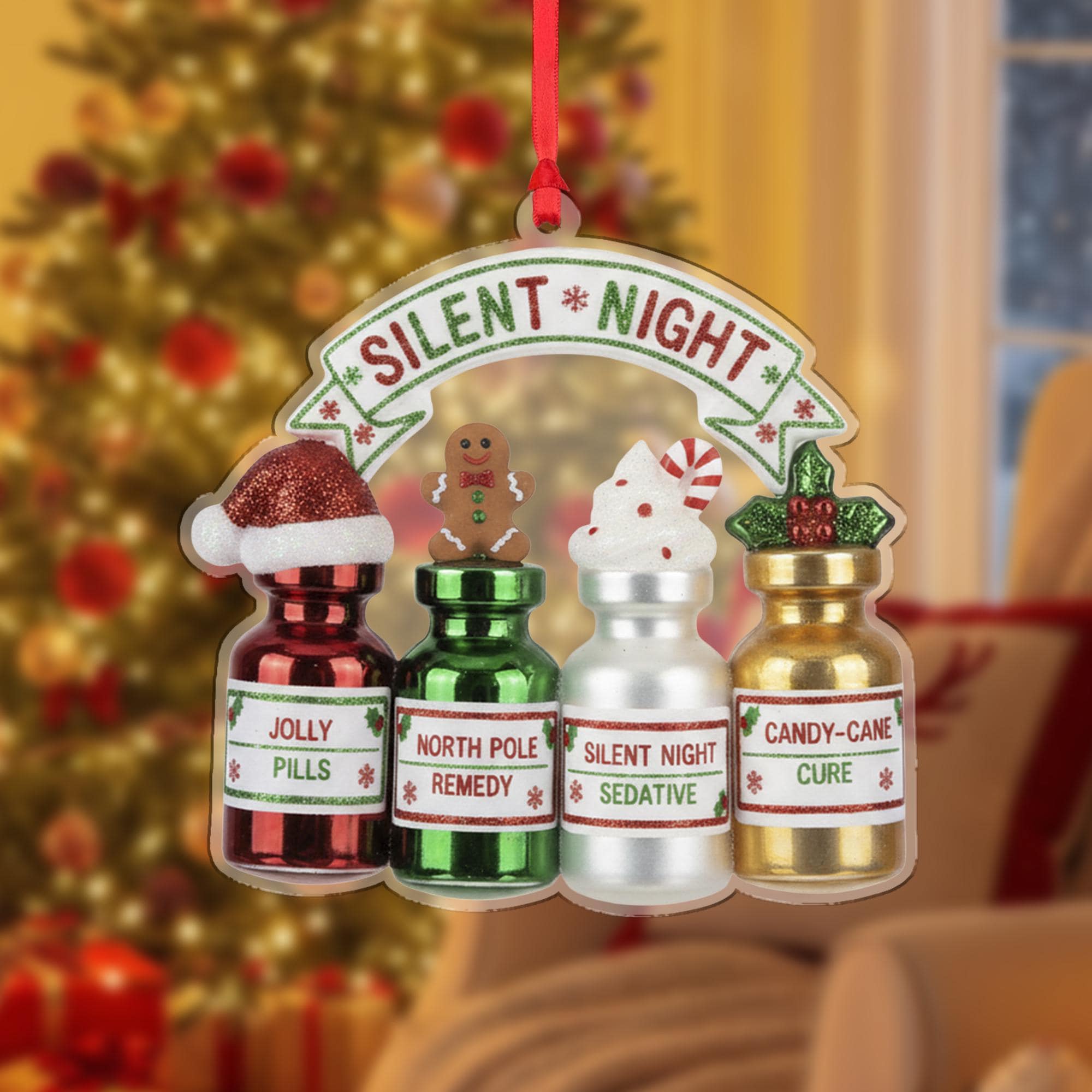 Funny Christmas Ornament • Holiday Medicine Bottle Decor • Unique Gag Gift Tree Decoration
