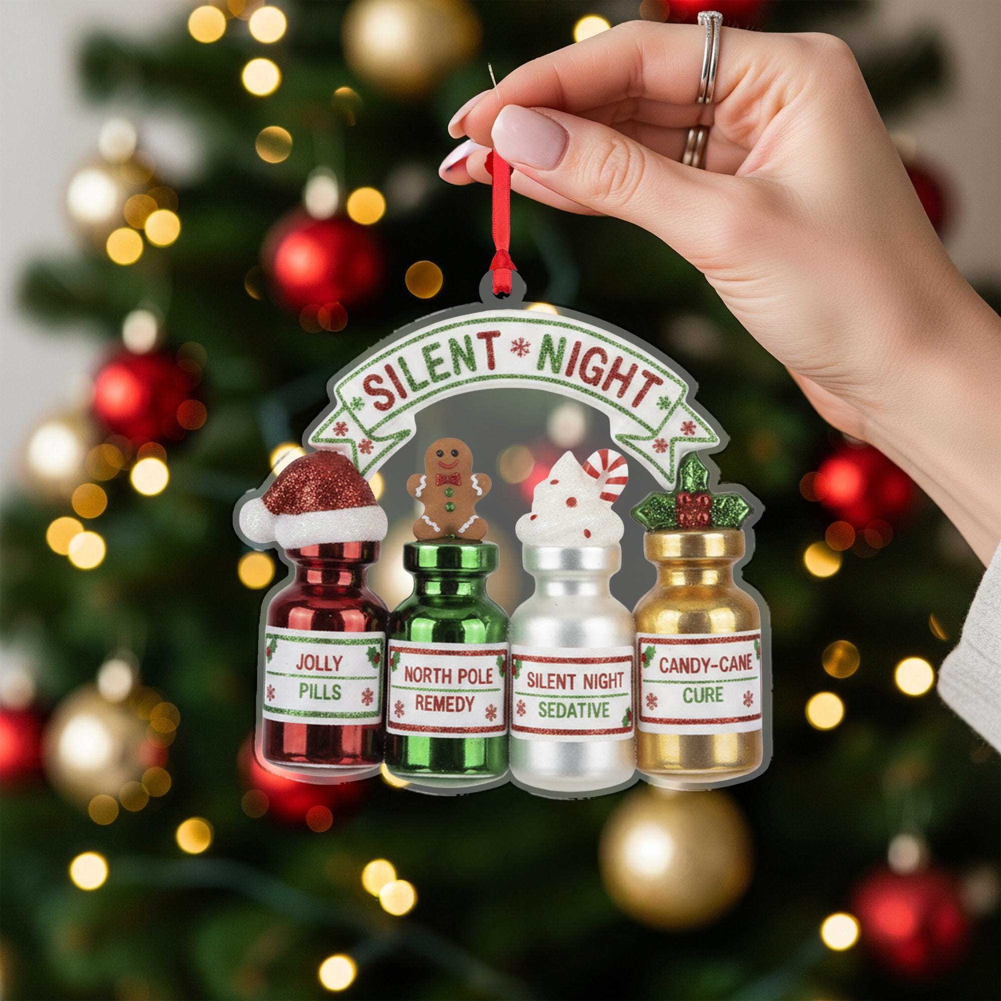 Funny Christmas Ornament • Holiday Medicine Bottle Decor • Unique Gag Gift Tree Decoration