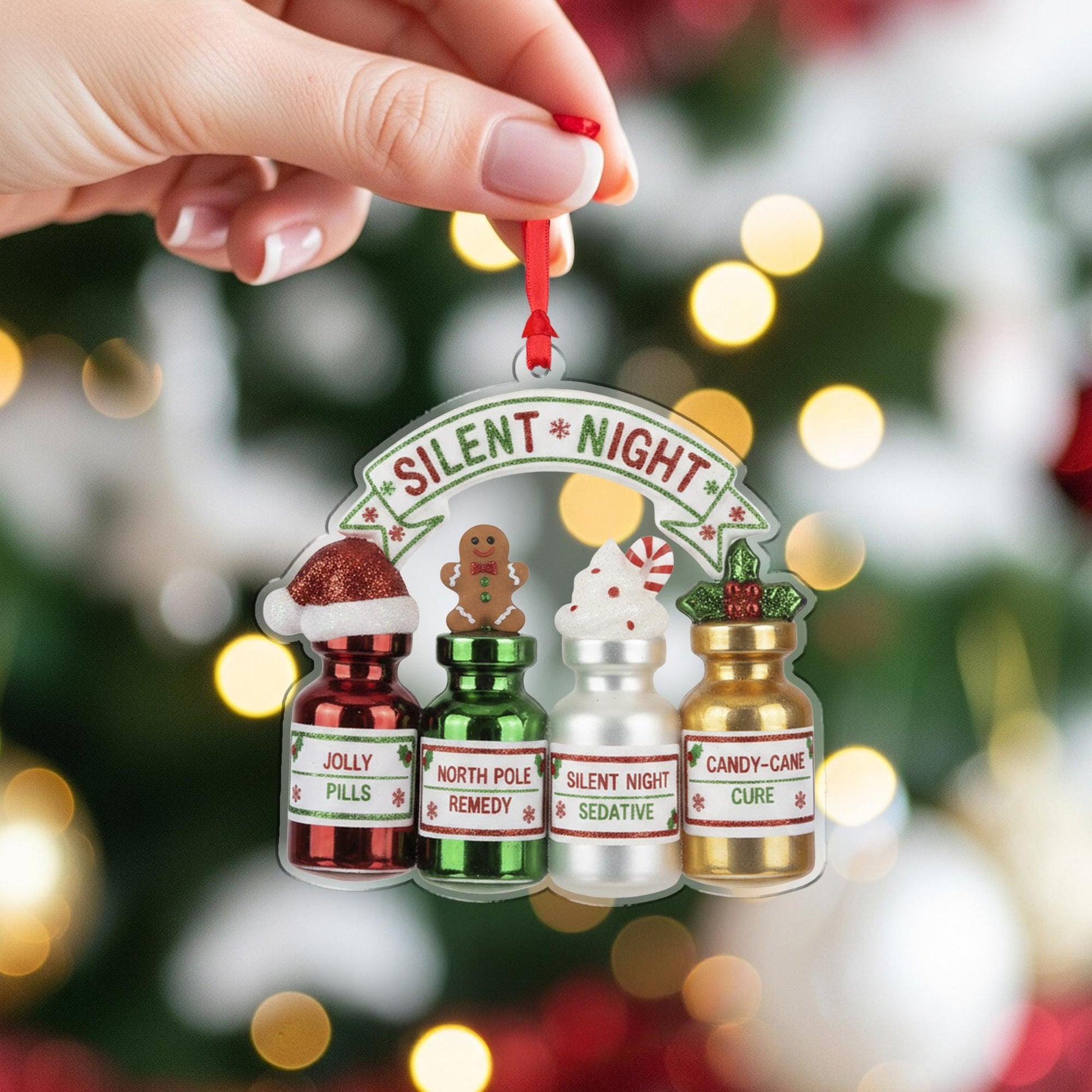 Funny Christmas Ornament • Holiday Medicine Bottle Decor • Unique Gag Gift Tree Decoration